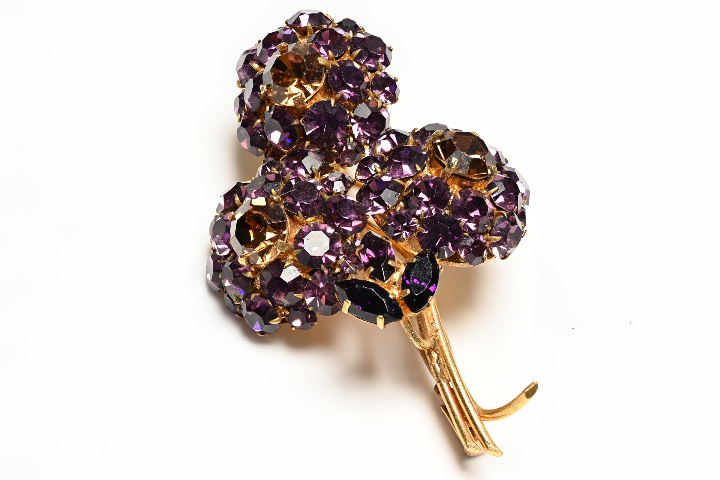 Vintage 1950's French Purple Brown Crystal Flower Brooch