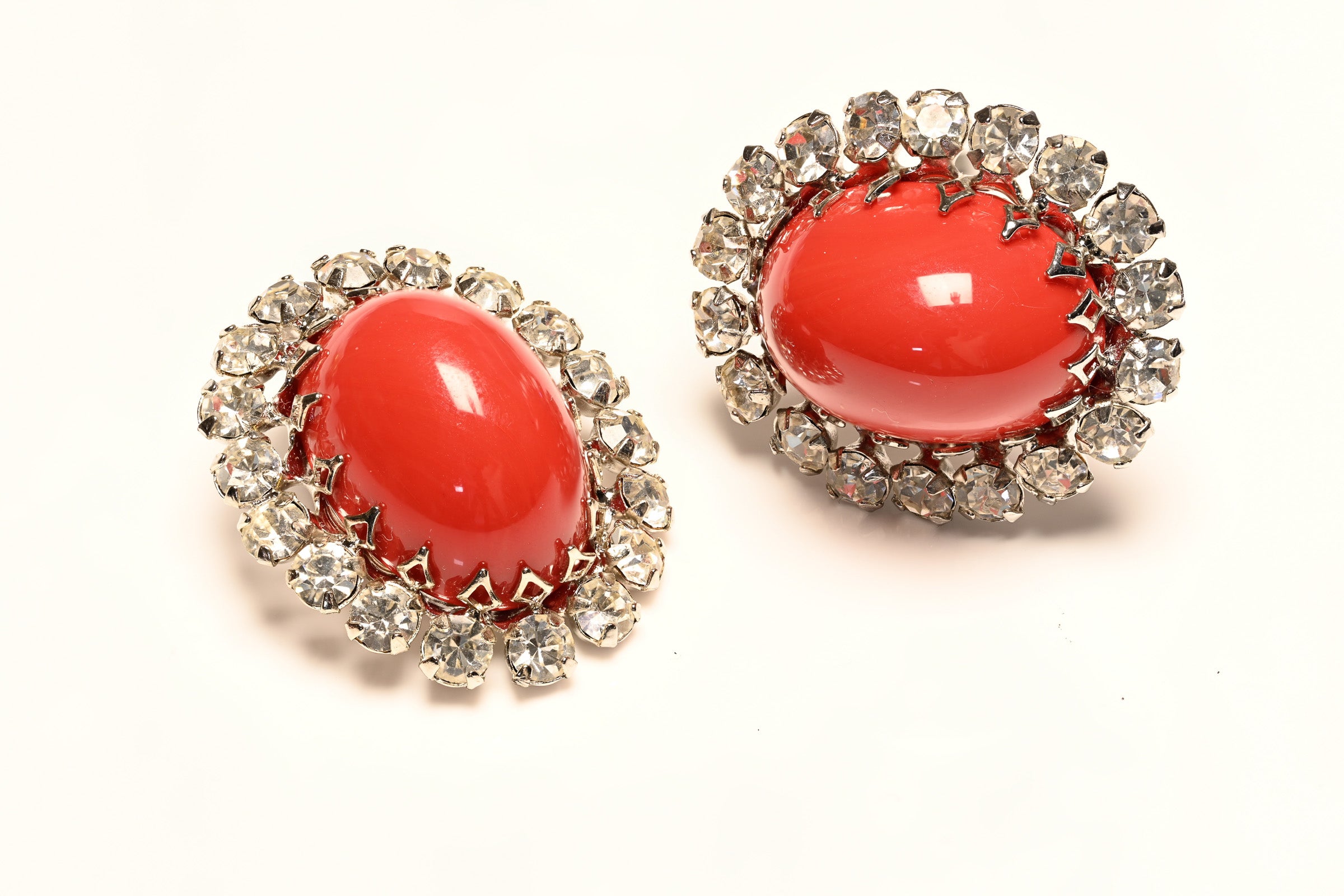 Vintage Schreiner NY Large Red Cabochon Crystal Earrings