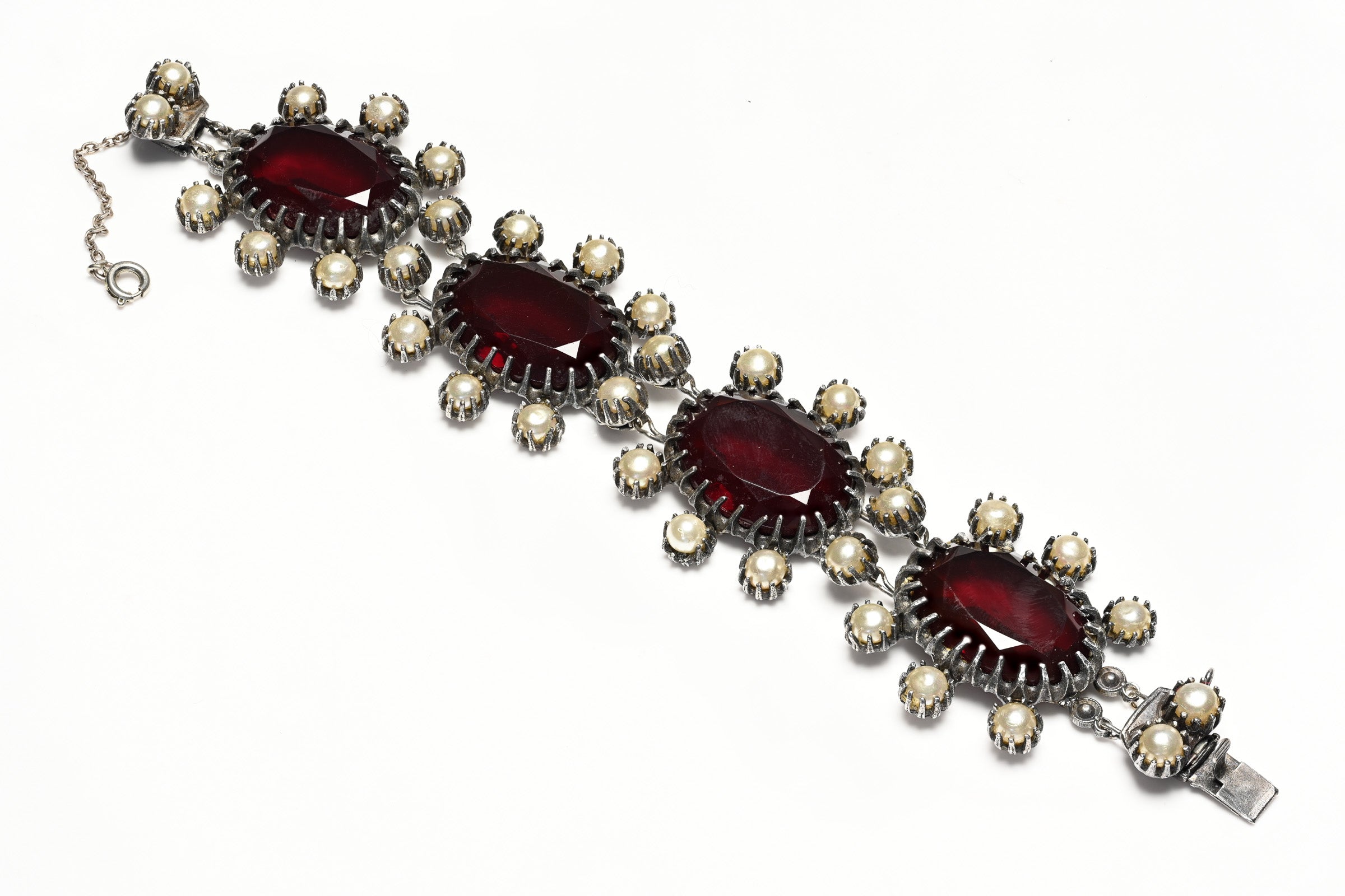 Christian Dior Paris Couture 1955 Francis Winter Red Crystal Pearl Bracelet Set