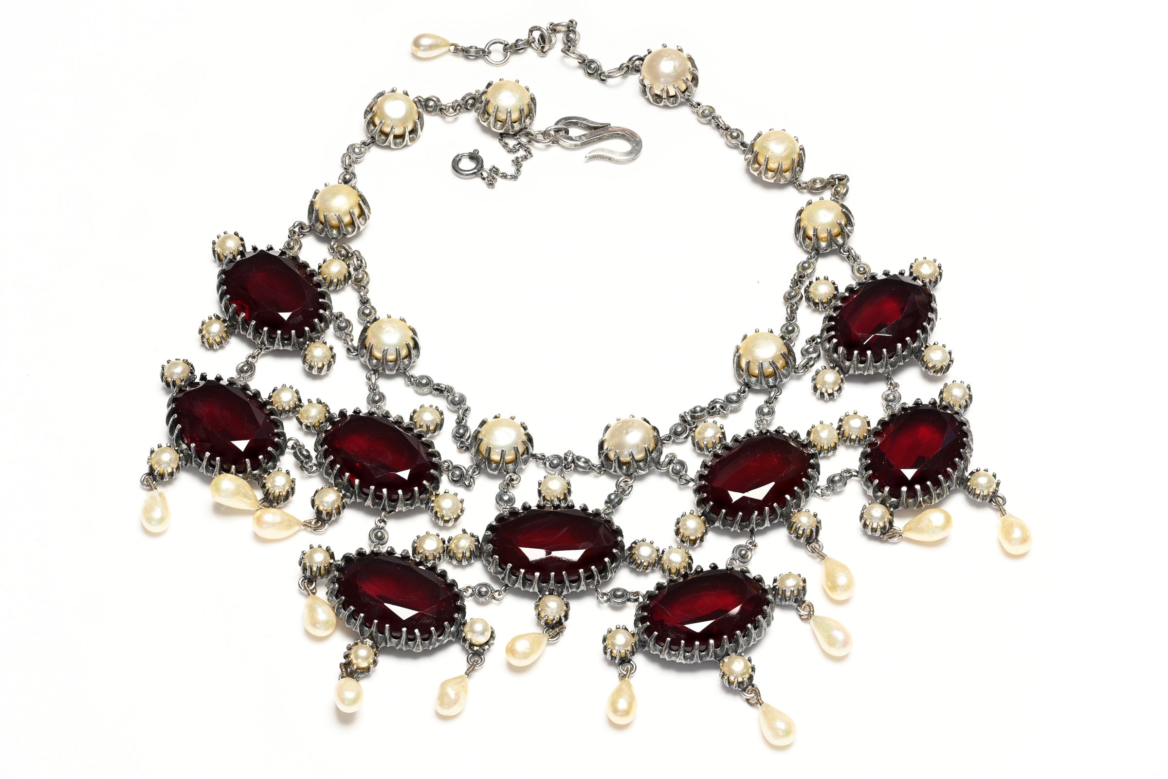 Christian Dior Paris Couture 1955 Francis Winter Red Crystal Pearl Necklace Set