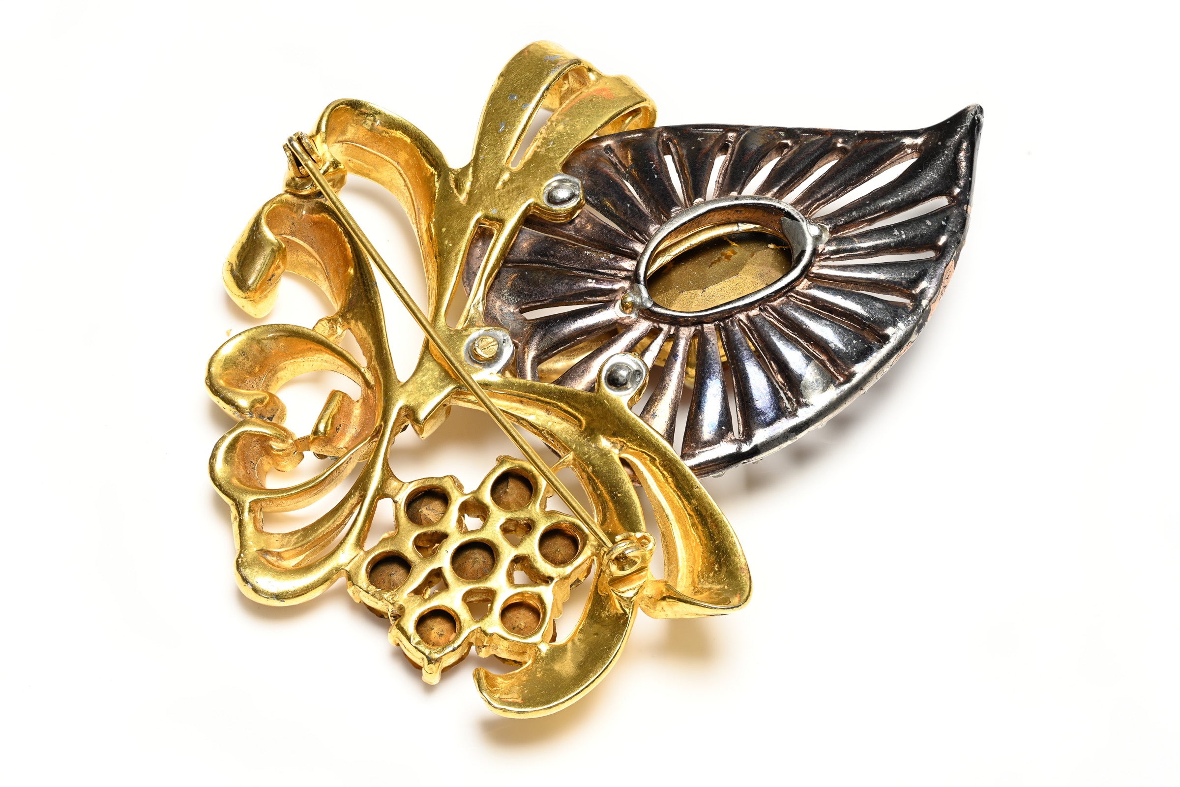 Vintage 1940's Reinad Gold Plated Yellow Crystal Large Flower Brooch