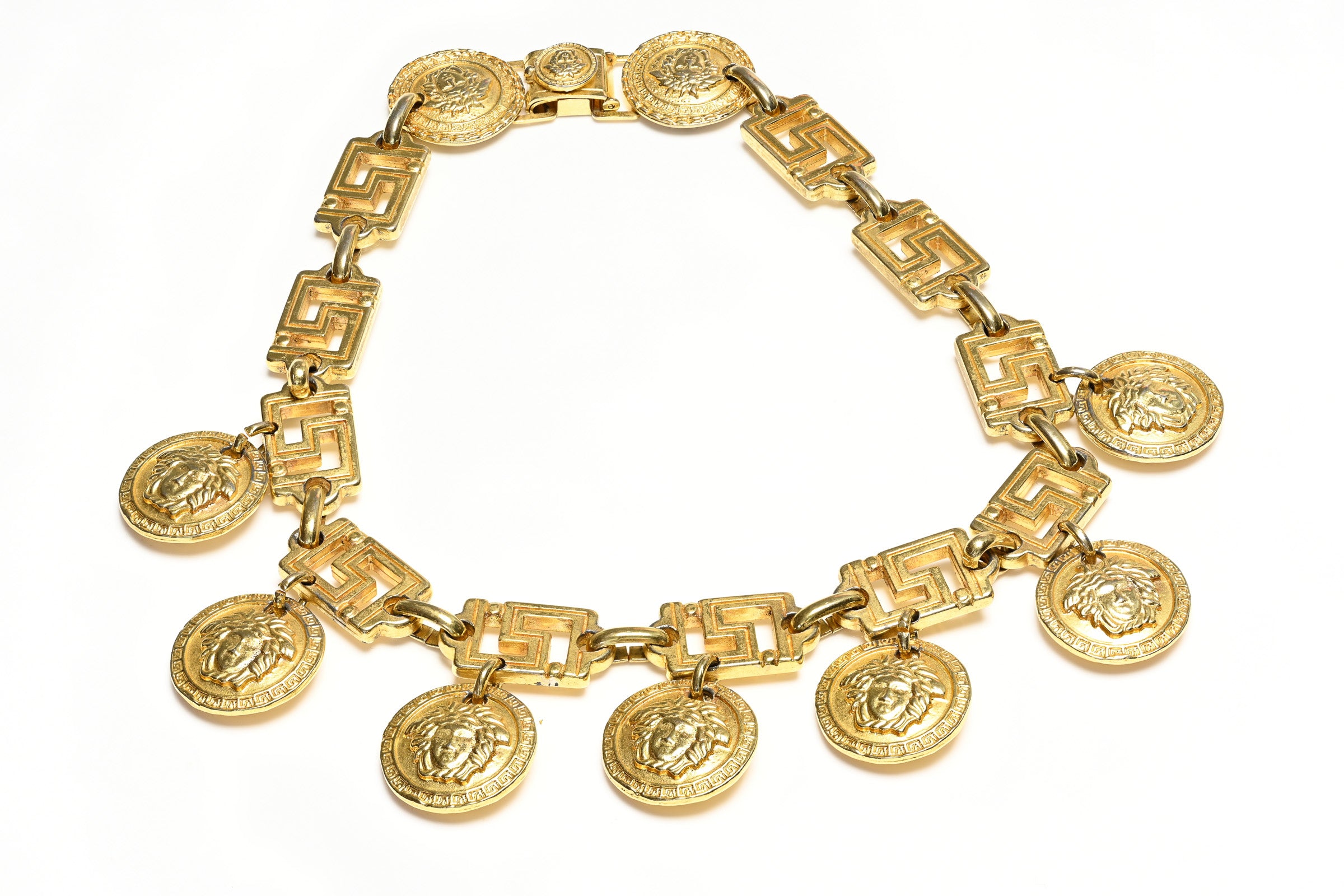 Vintage 1990's Gianni Versace Gold Plated Medusa Coin Necklace