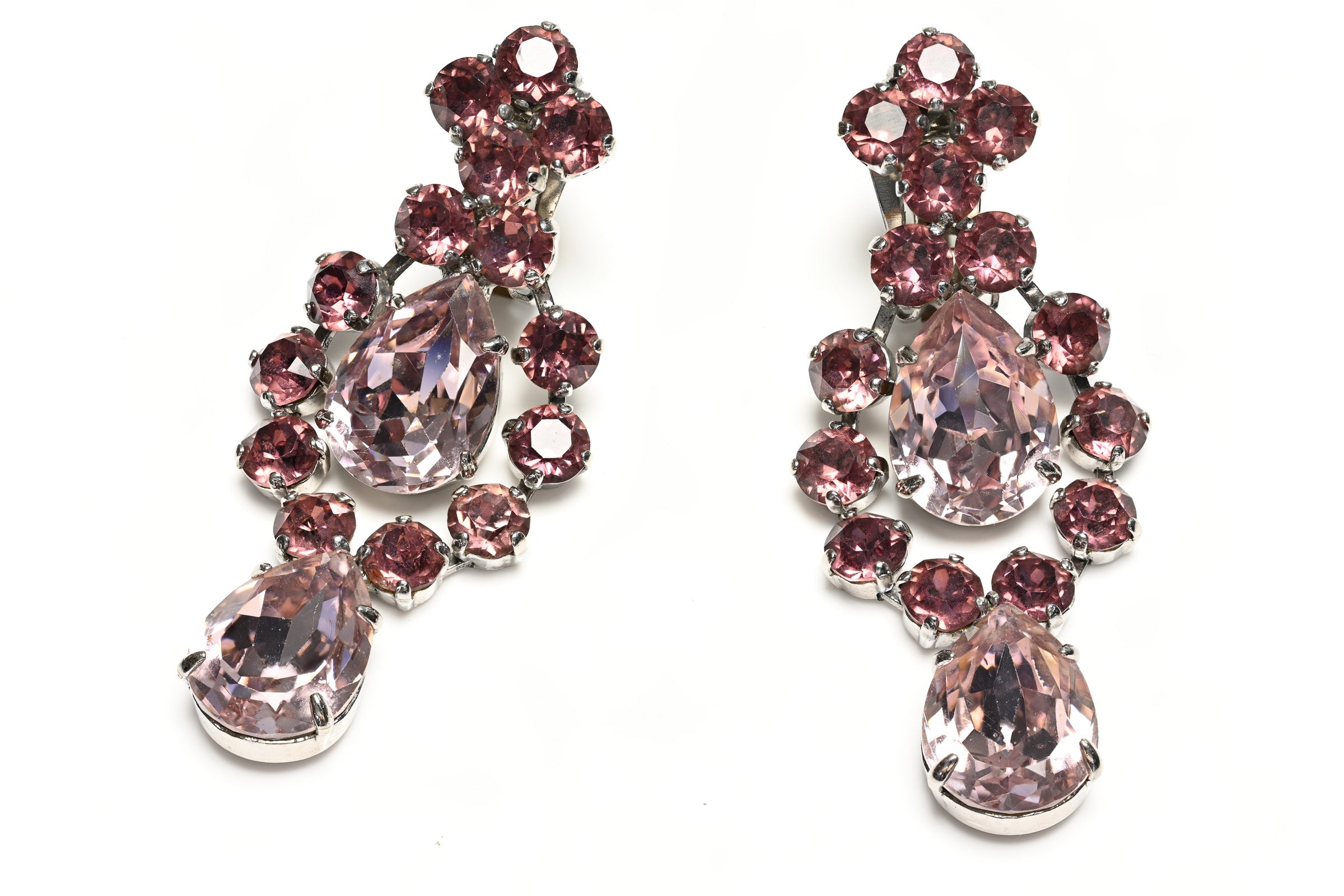 Vintage Schreiner NY Long Purple Crystal Drop Earrings