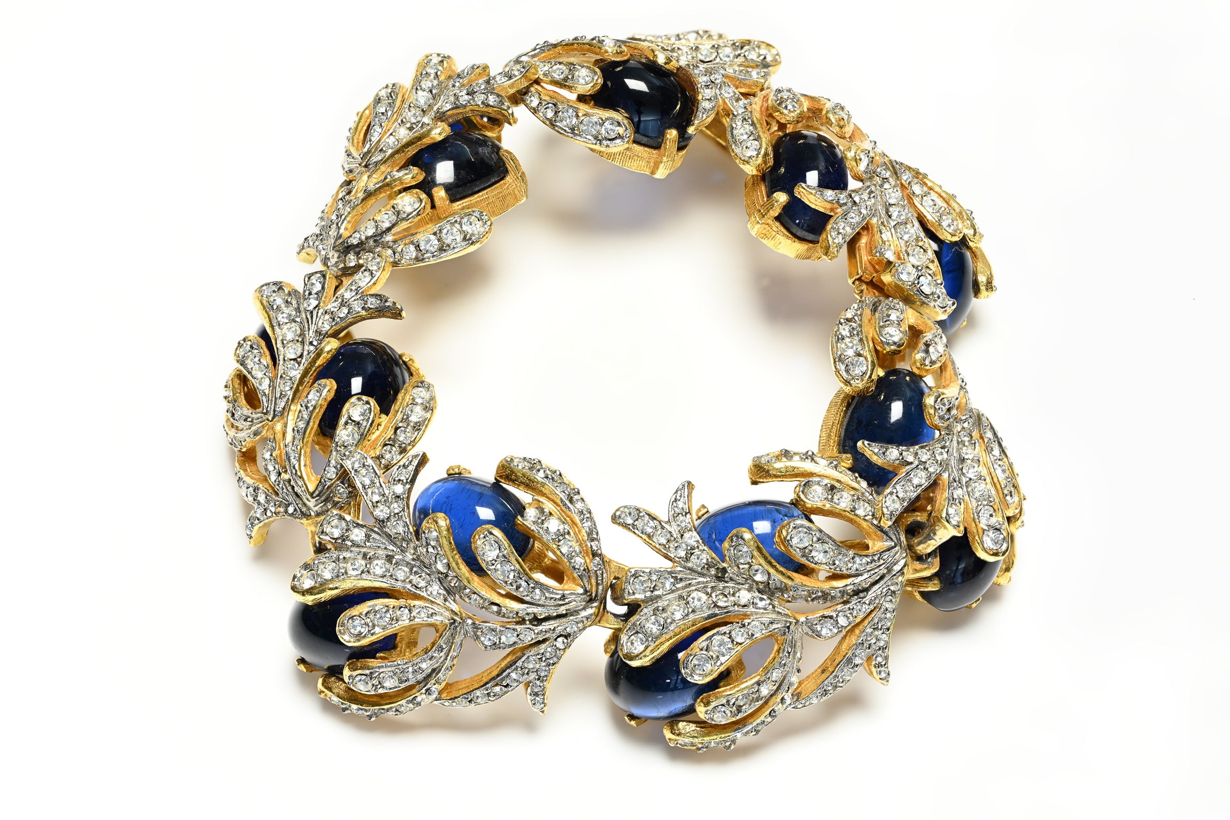 Vintage 1980's Kenneth Jay Lane KJL Blue Cabochon Glass Crystal Bracelet