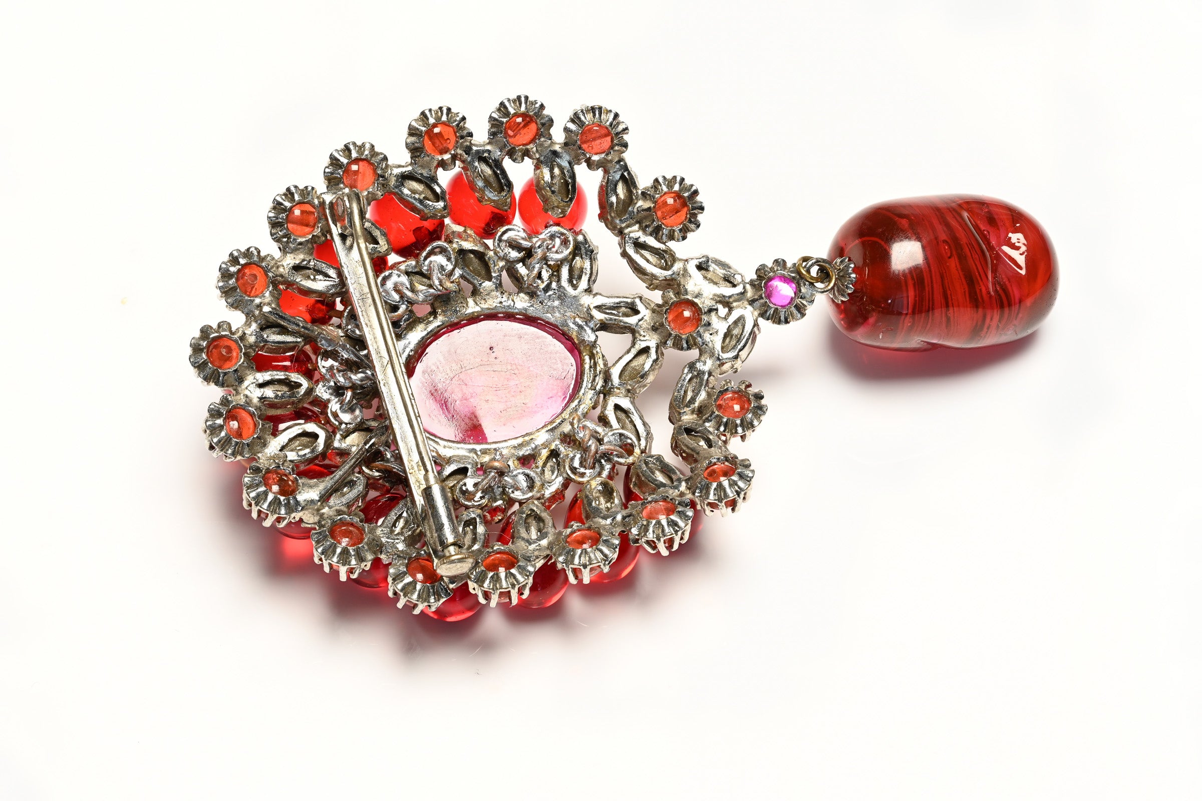 Vintage Christian Dior 1950's Roger Jean-Pierre Red Glass Crystal Brooch