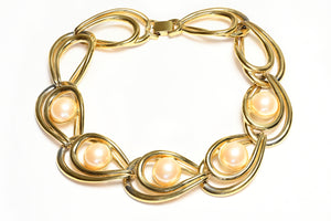Vintage Givenchy Paris Gold Plated Pearl Chain Collar Necklace