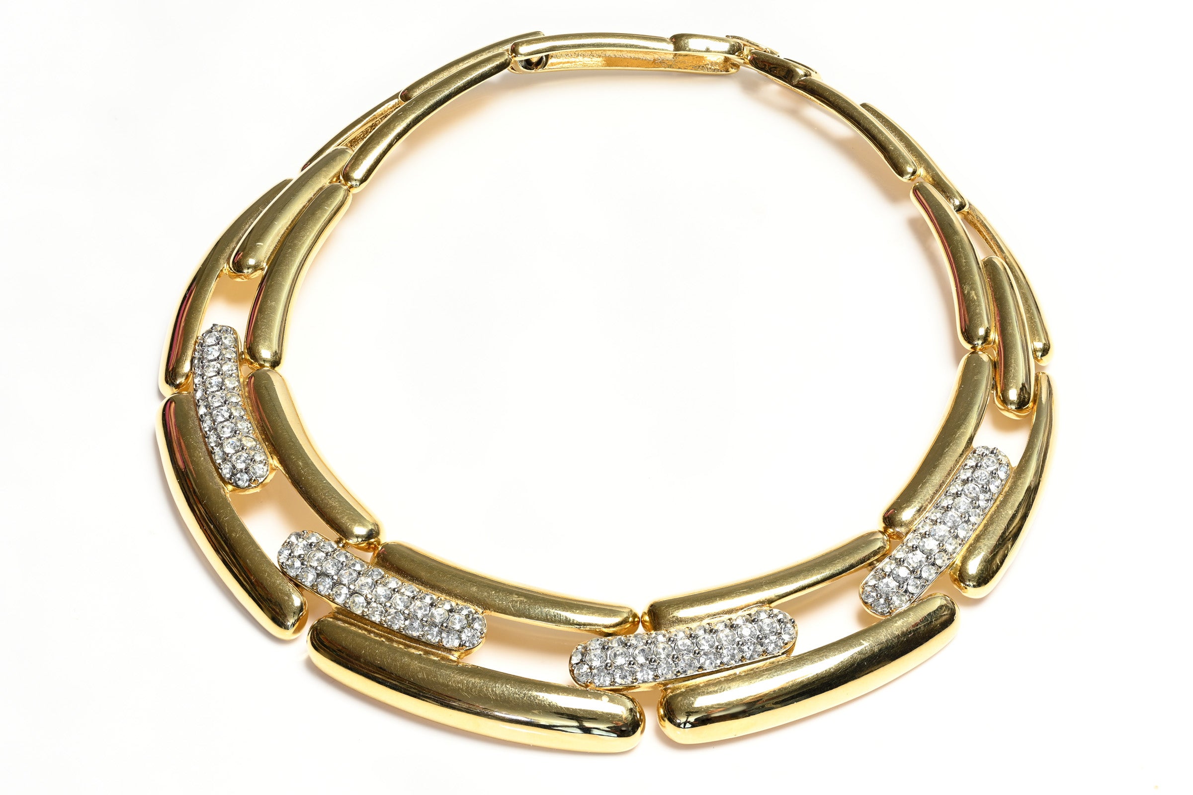 Vintage Givenchy Paris Wide Gold Plated Crystal Collar Necklace