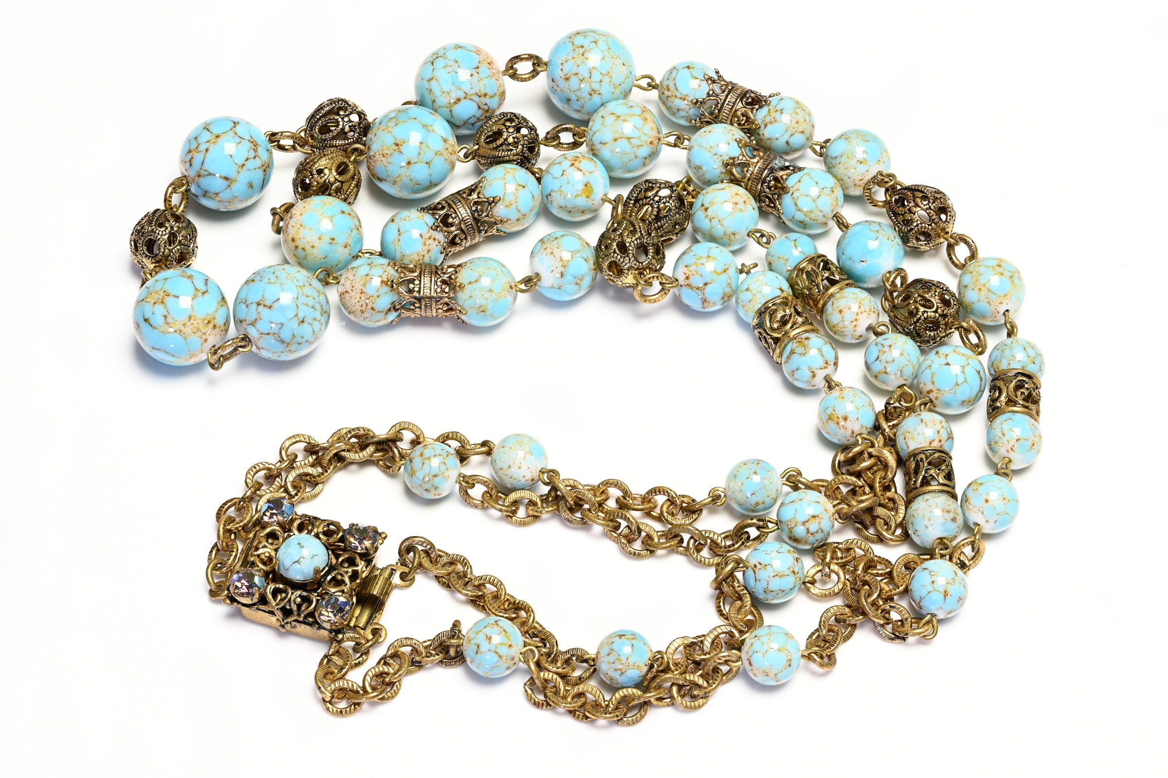 Vintage 1950's Louis Rousselet Paris Couture Blue Glass Beads Necklace