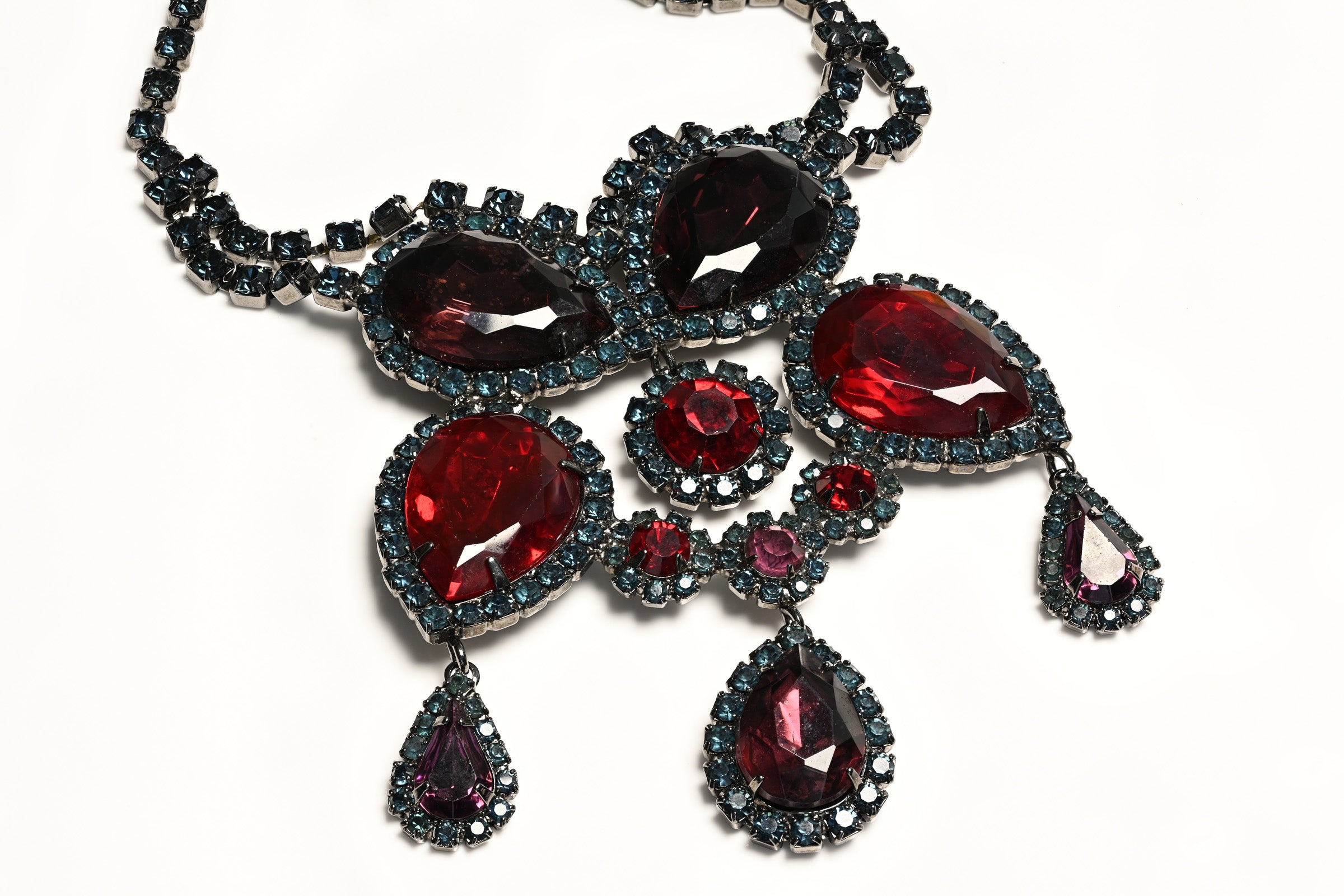 Vintage Kenneth Jay Lane KJL Blue Red Purple Crystal Necklace