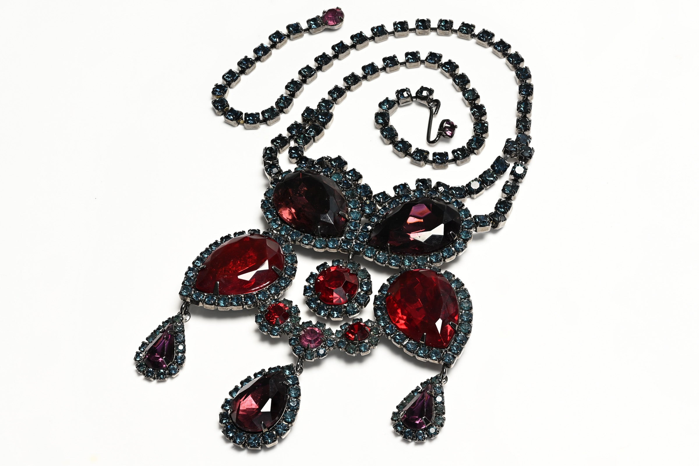 Vintage Kenneth Jay Lane KJL Blue Red Purple Crystal Tassel Necklace