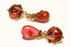 Vintage Yves Saint Laurent Paris Couture Pink Orange Drop Earrings