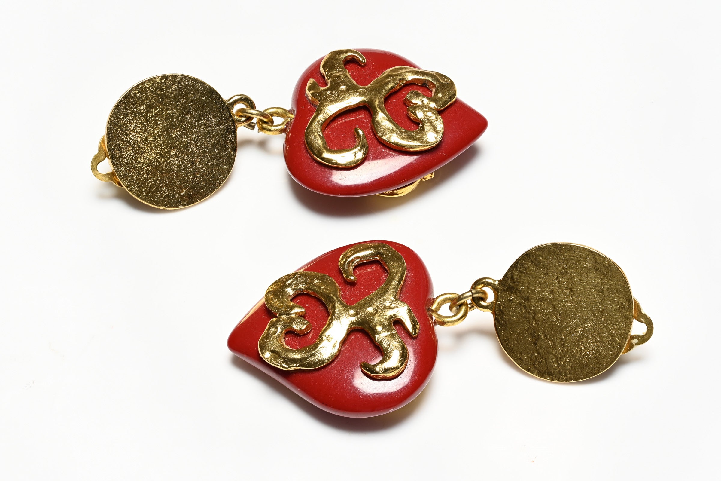 Vintage Yves Saint Laurent Red Heart Long Earrings