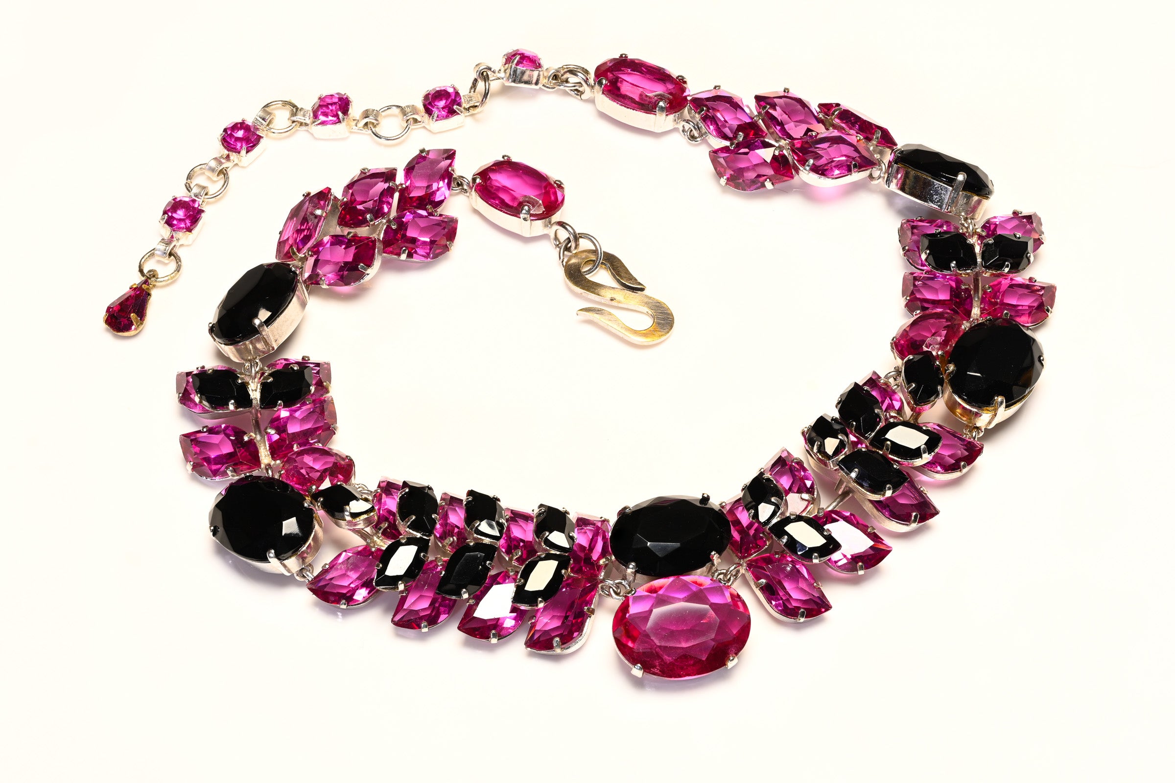 Christian Dior Paris Couture 1959 Pink Black Crystal Collar Necklace