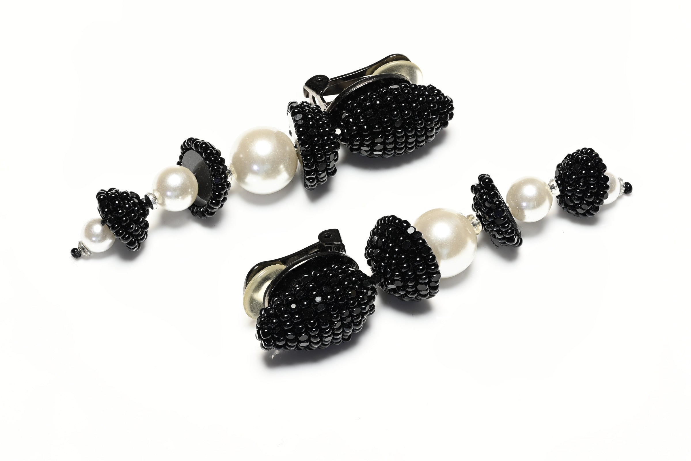 Oscar de la Renta Long Black Pearl Drop Earrings