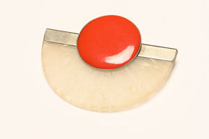 Vintage Fabrice Paris Modernist Style Red Enamel White Resin Brooch