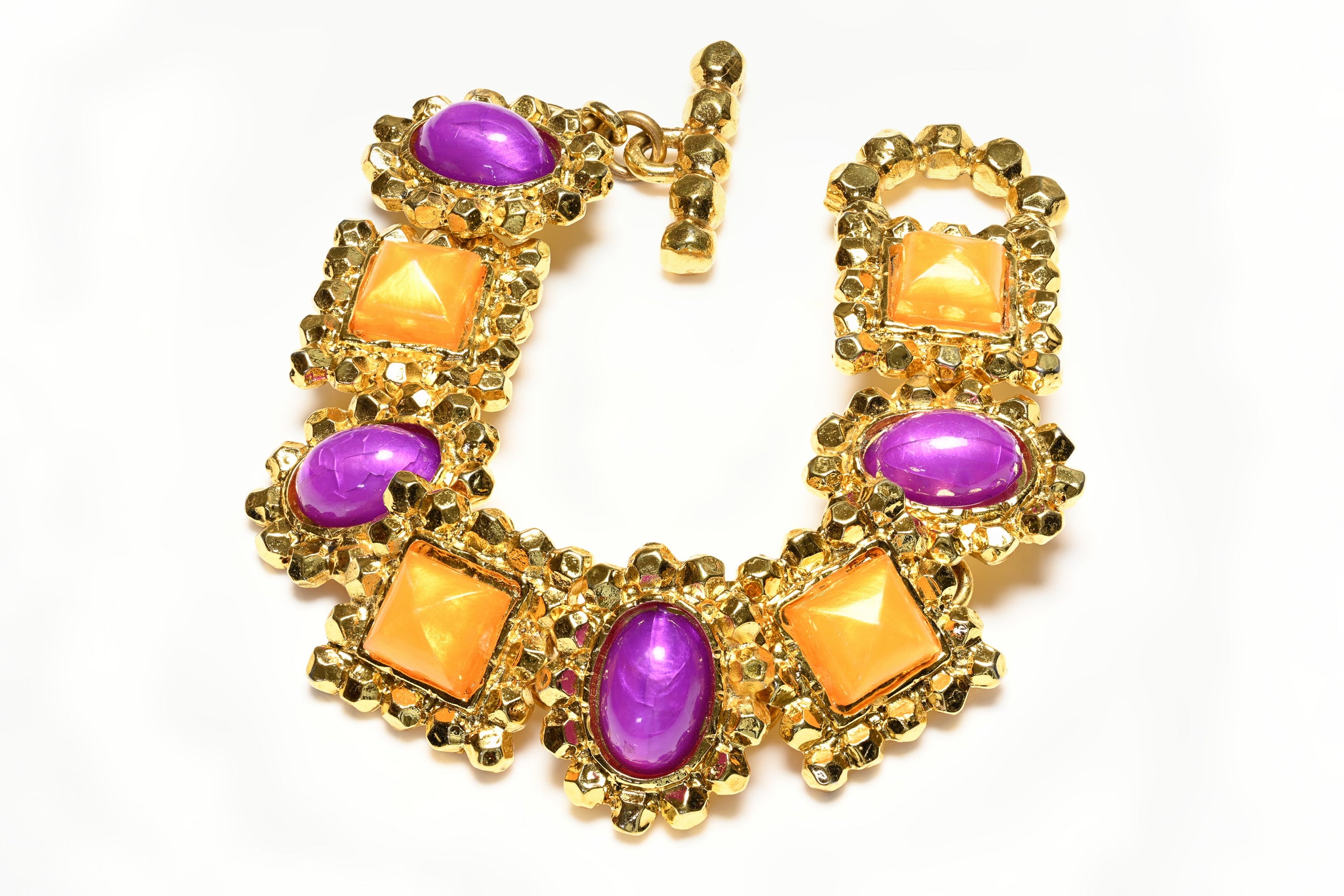 Vintage Edouard Rambaud Paris Yellow Purple Cabochon Bracelet