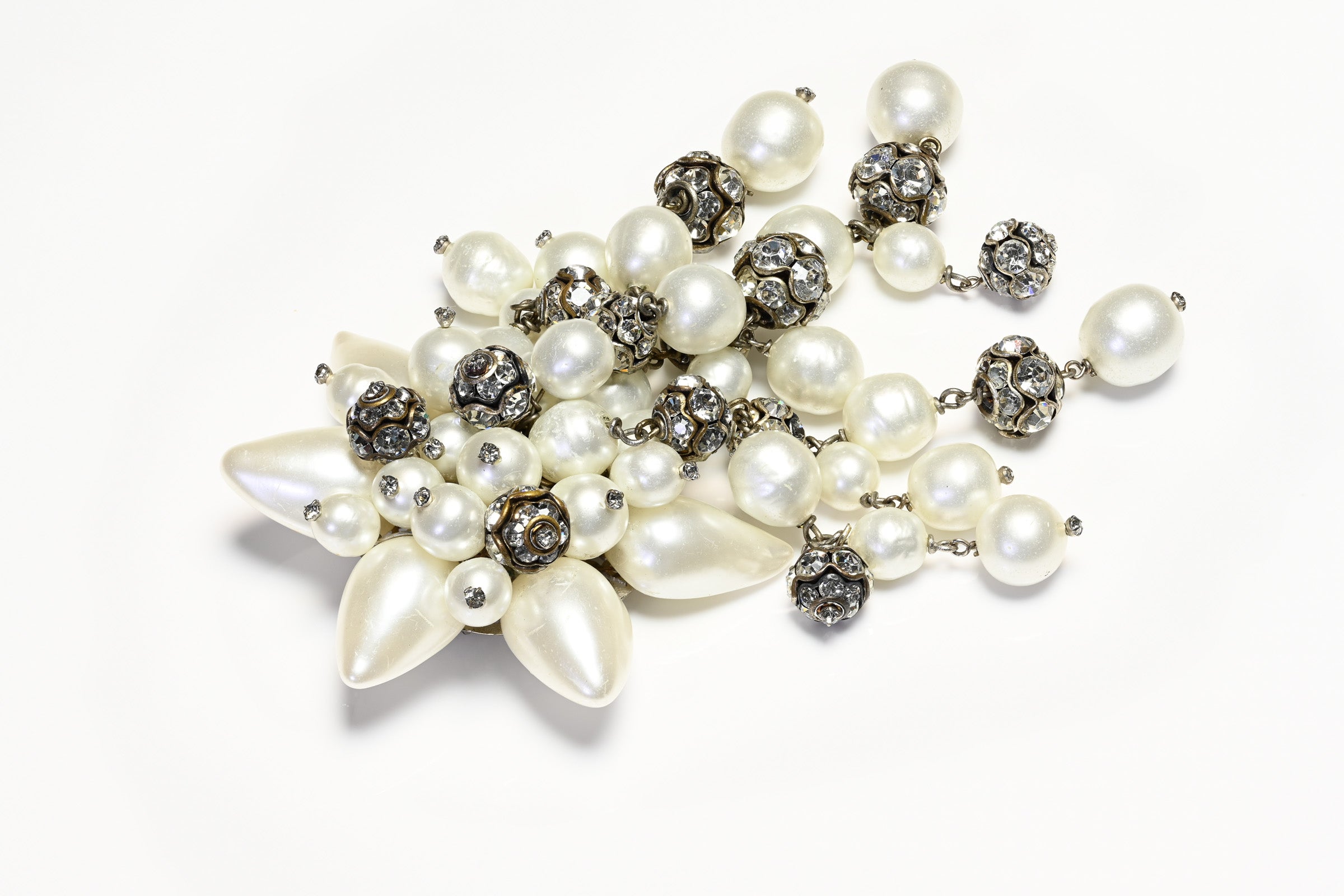 Vintage 1950's Christian Dior Paris Couture Crystal Pearl Flower Brooch