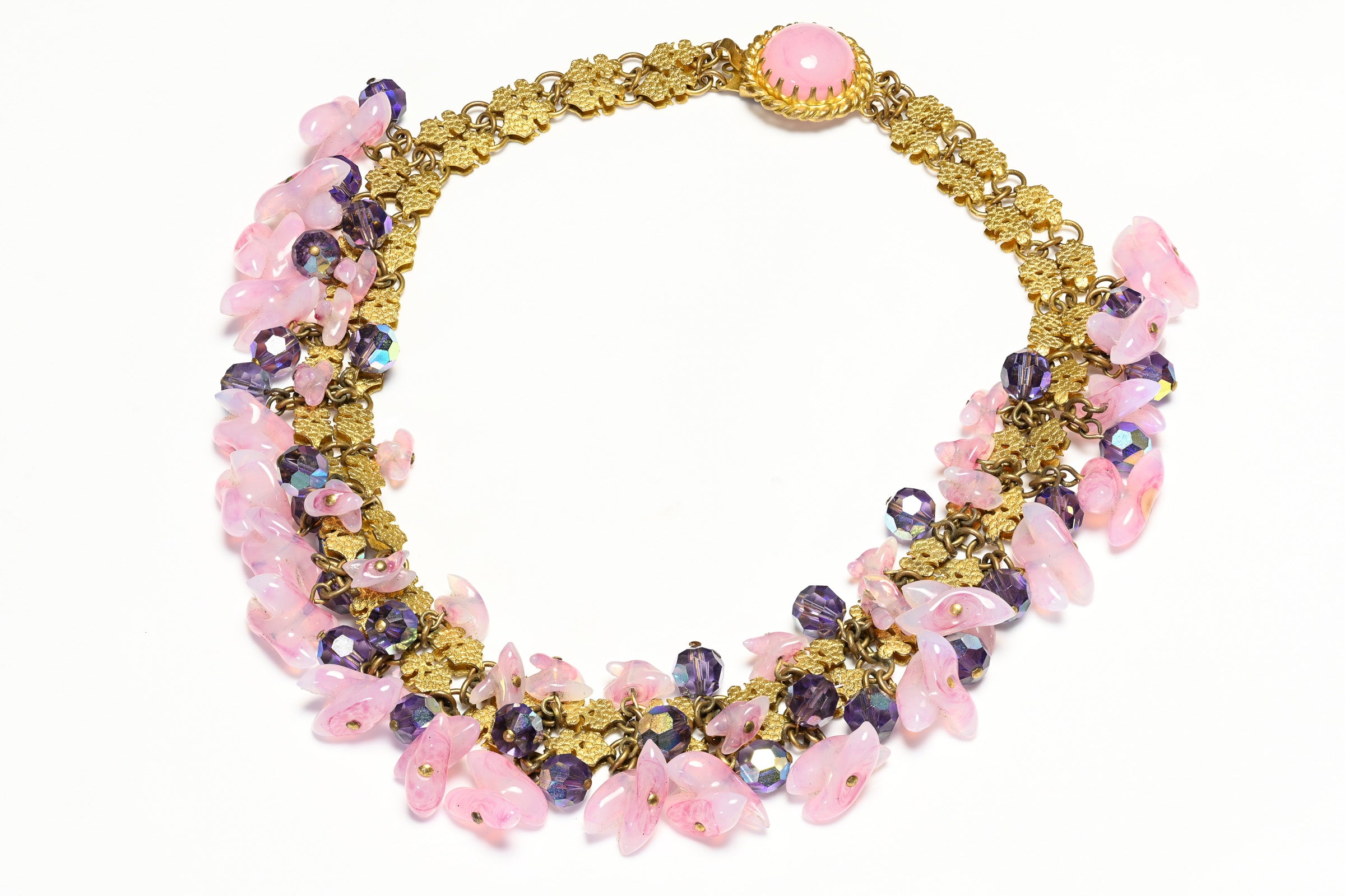 Vintage 1960's Francoise Montague Paris Pink Glass Necklace