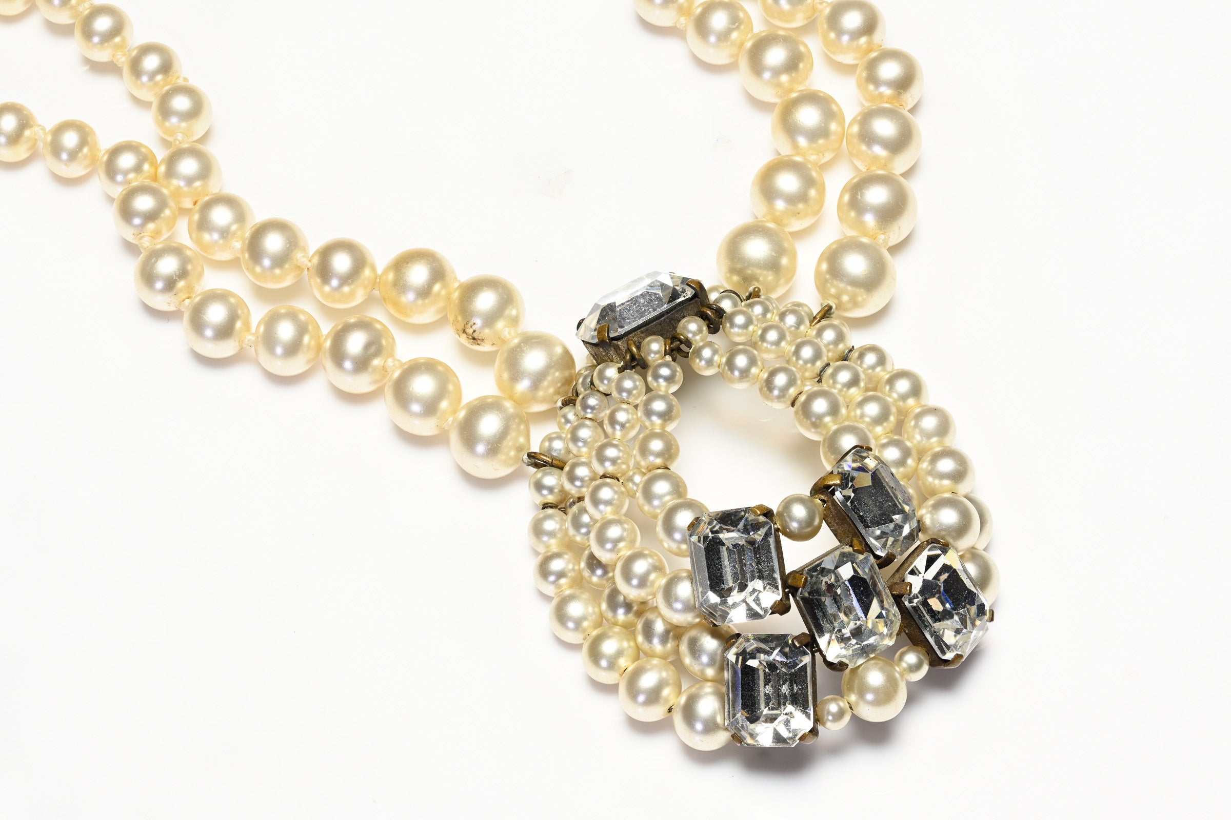 Louis Rousselet Paris 1950's Pearl Crystal Necklace