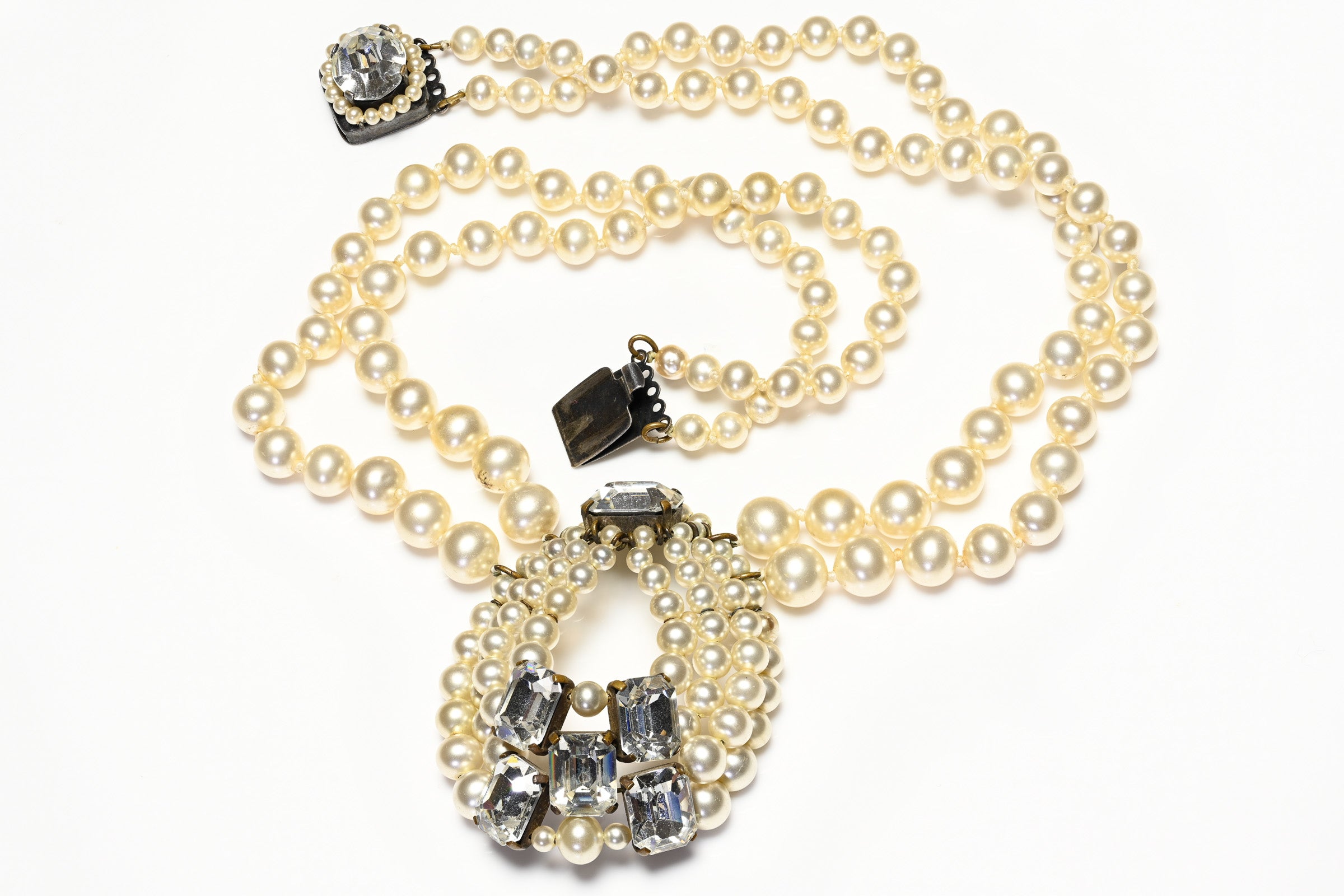 Louis Rousselet Paris 1950's Pearl Crystal Collar Necklace