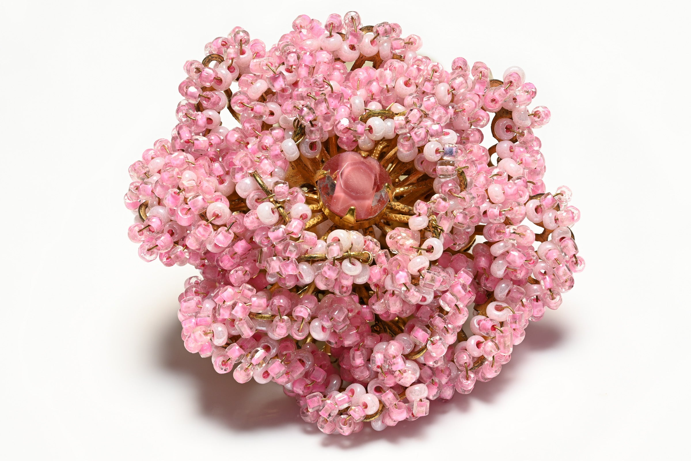 Vintage Miriam Haskell Pink Glass Flower Brooch