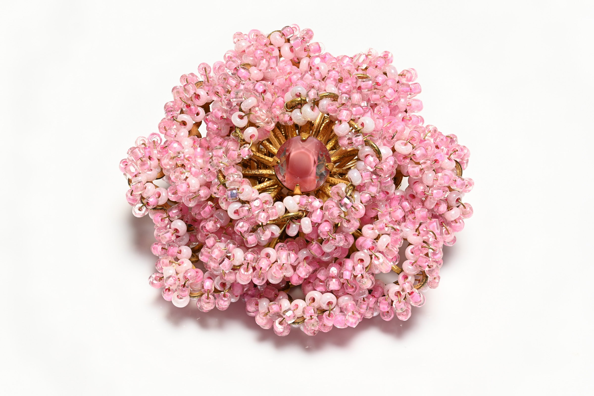 Vintage Miriam Haskell Pink Glass Beads Flower Brooch