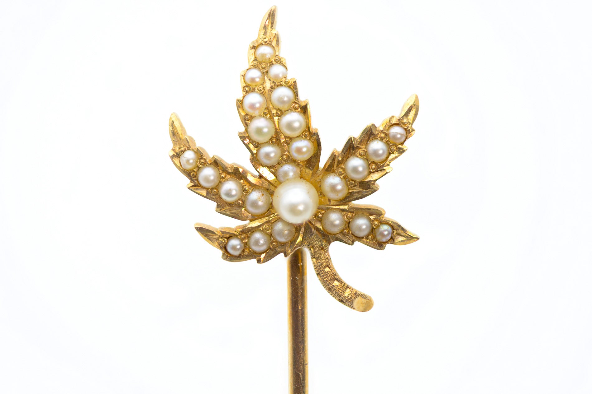 Victorian Gold Pearl Leaf Stick Pin