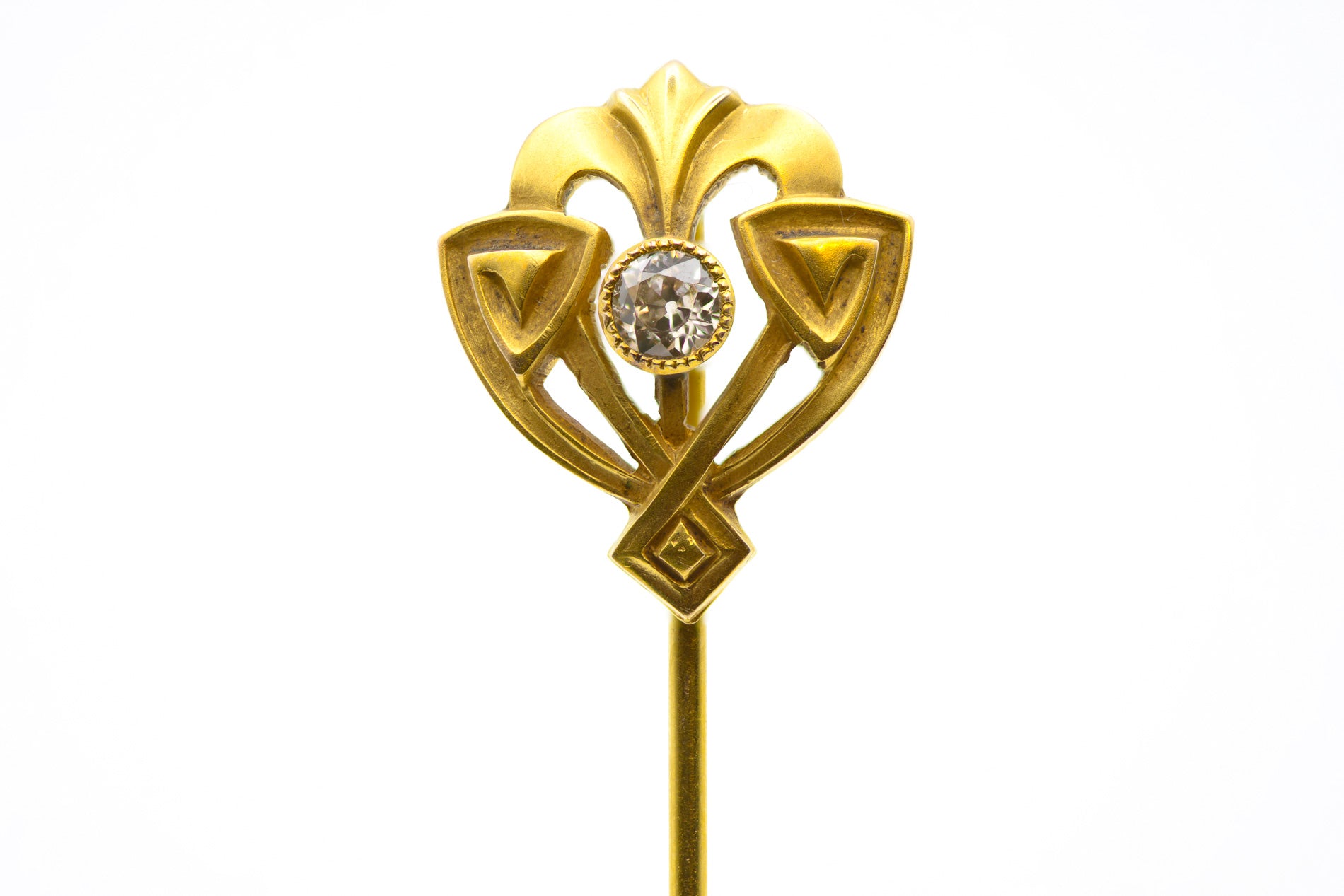 Transitional art nouveau 14K Gold Old Mine Cut Diamond Stick Pin 