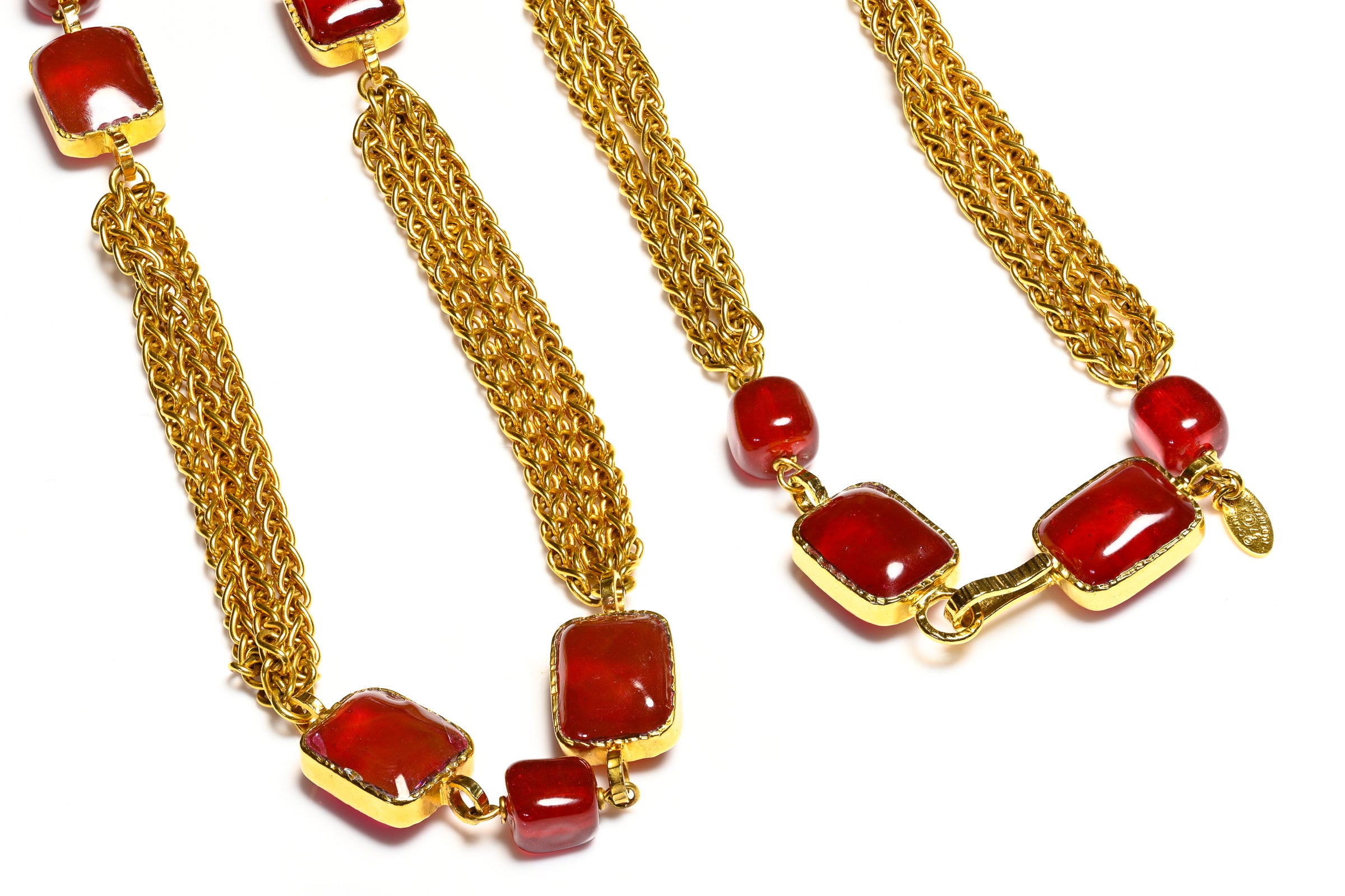 Vintage 1997 Chanel Maison Gripoix Red Glass Sautoir Necklace