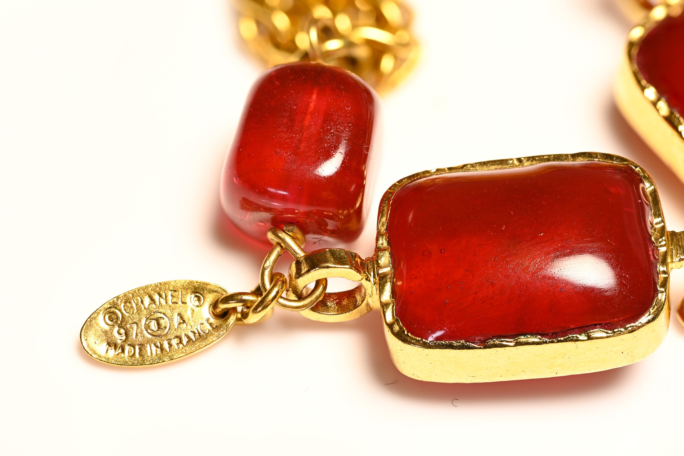 Vintage Fall 1997 Chanel Gripoix Red Glass Sautoir Necklace