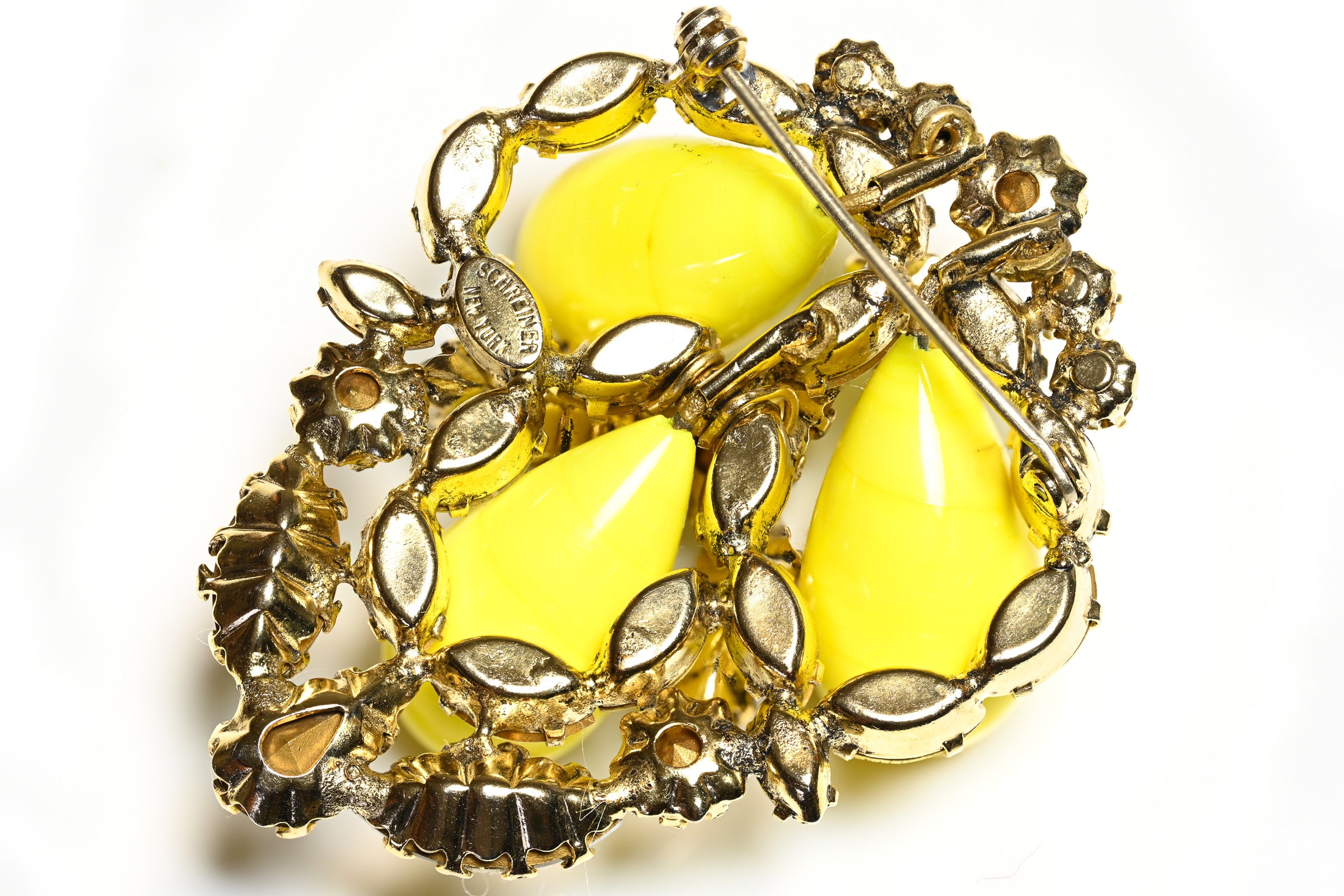 Vintage Schreiner NY Yellow Poured Glass Crystal Brooch