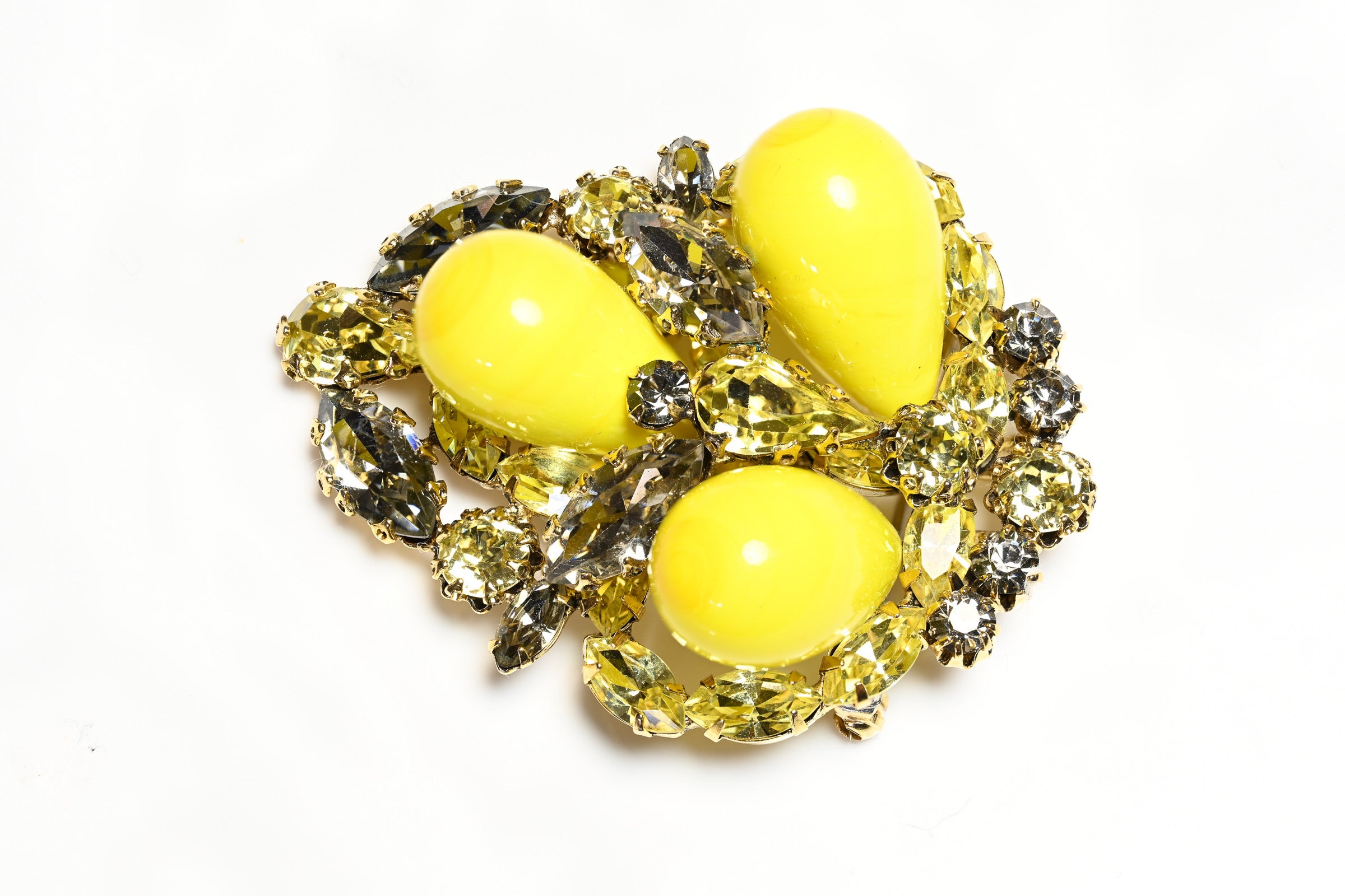 Vintage 1960's Schreiner Yellow Poured Glass Crystal Brooch