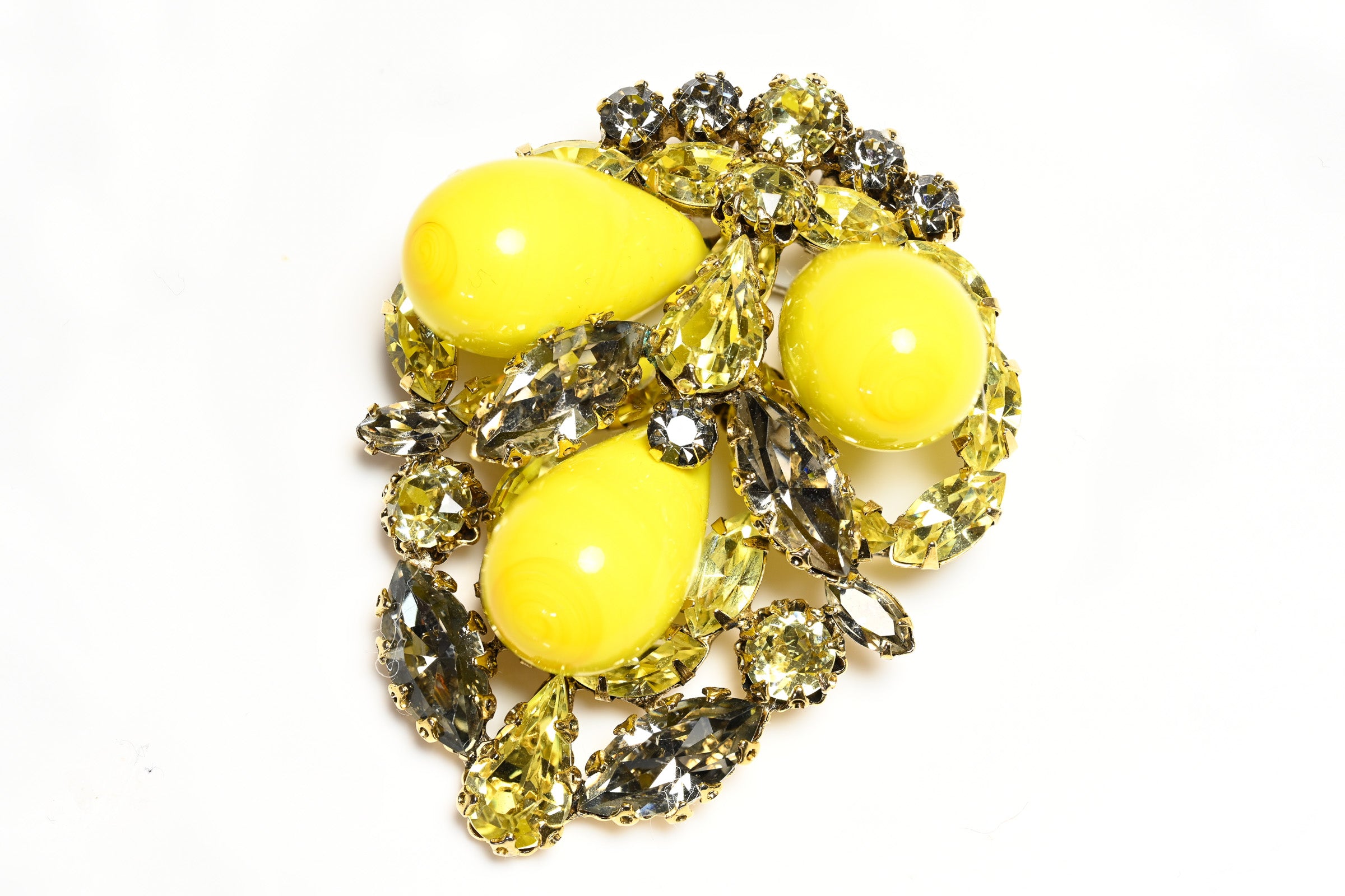 Vintage 1960's Schreiner NY Yellow Poured Glass Crystal Brooch