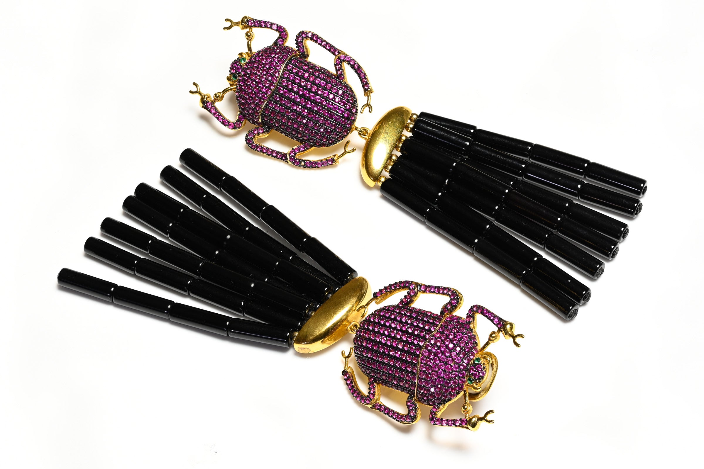 Begum Khan Pink Scarab Black Long Earrings