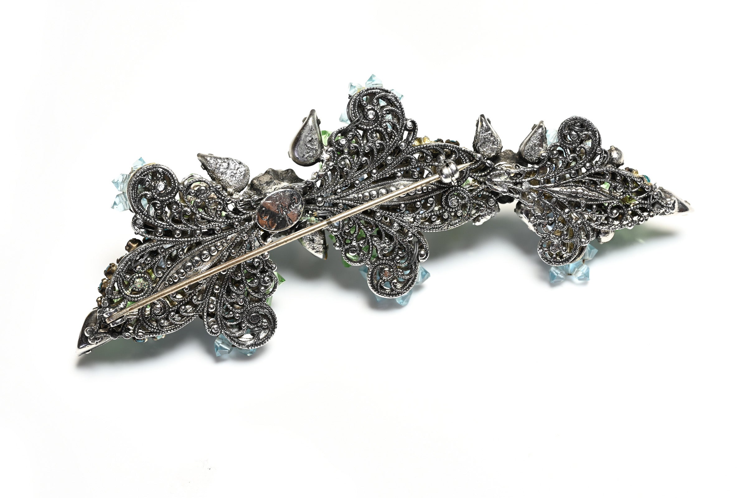 Vintage 1950's Eugene Green Blue Crystal Beads Brooch