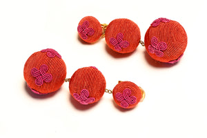 Rebecca de Ravenel Long Red Pink Silk-Like Cording Bead Earrings