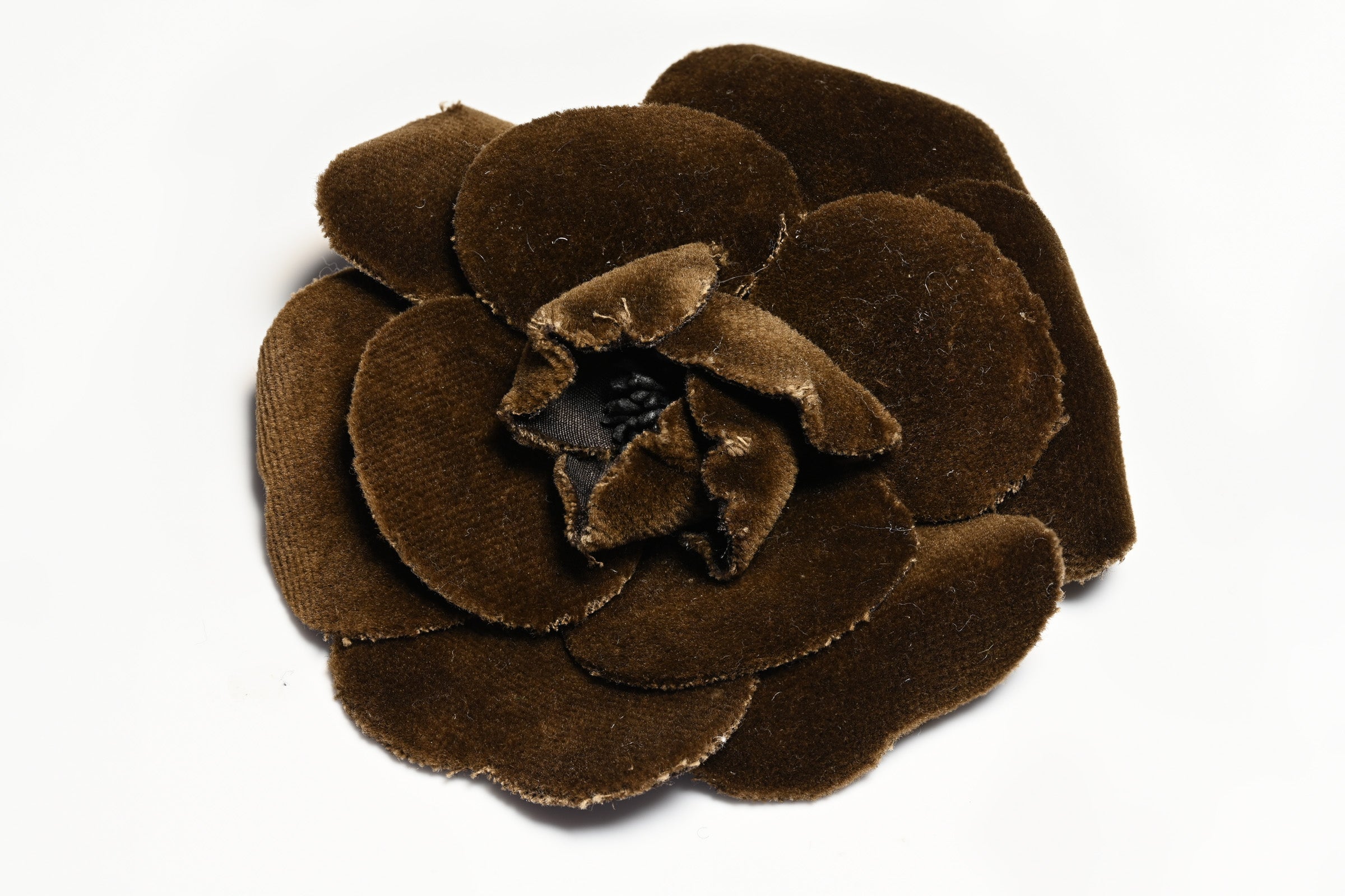 Vintage Chanel Paris Brown Velvet Camellia Flower Brooch