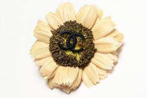 Vintage Chanel Paris Large CC Beige Sunflower Fabric Brooch