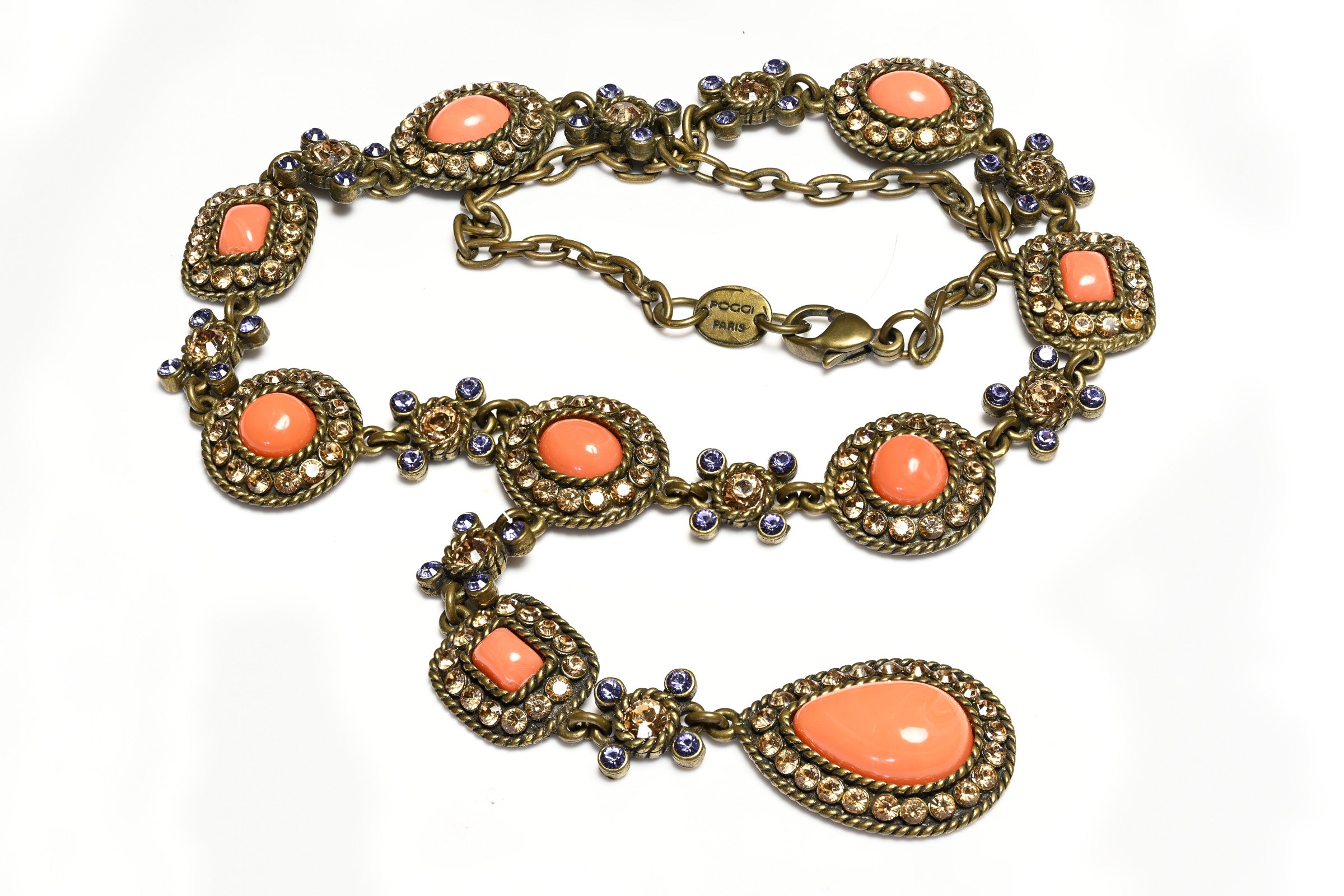 Poggi Paris Orange Glass Crystal Necklace