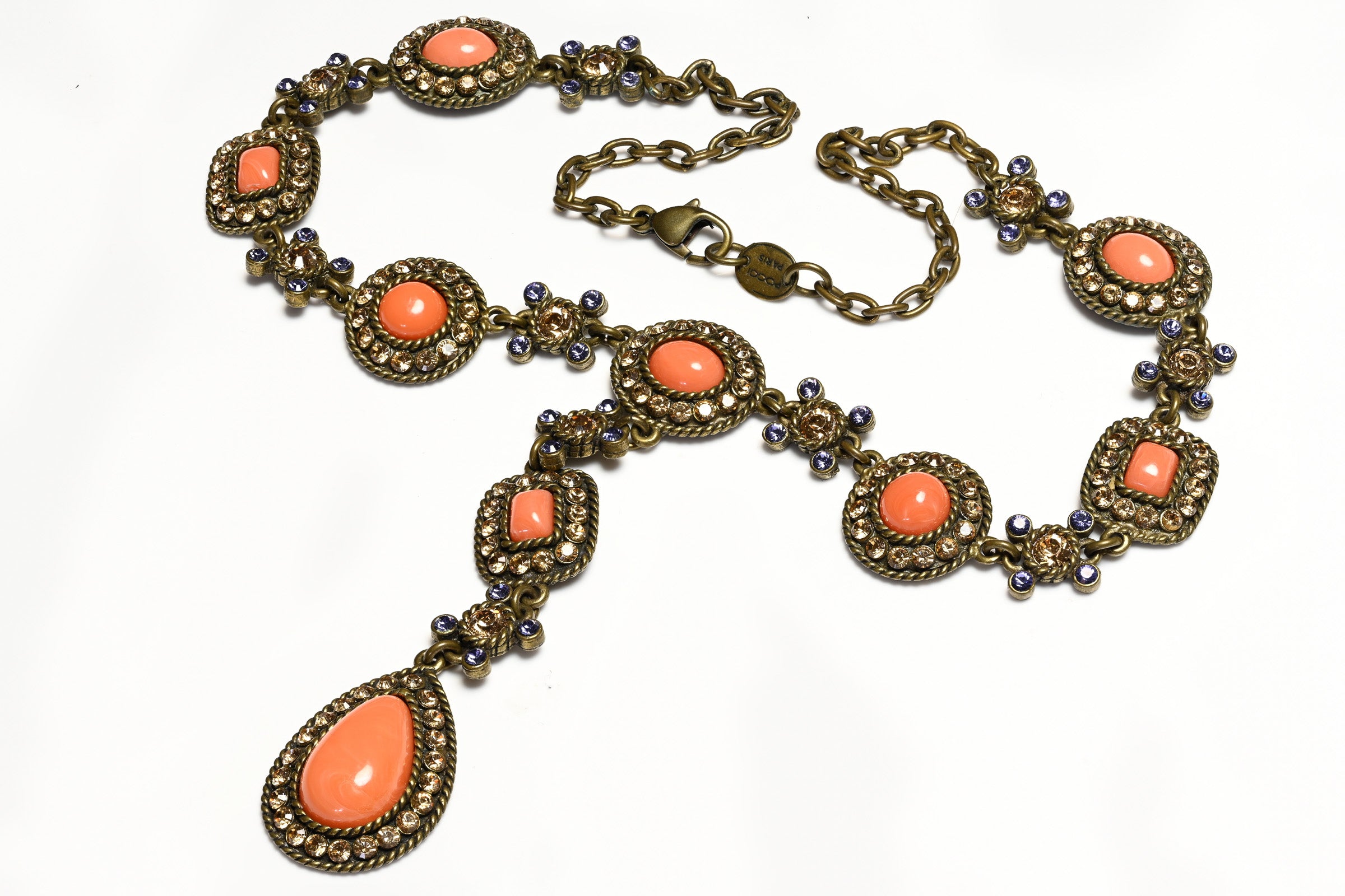 Poggi Paris Orange Cabochon Glass Crystal Necklace