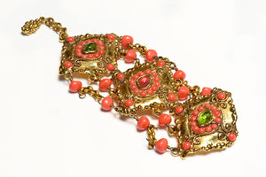 Vintage Christian Lacroix Couture Orange Green Glass Beads Chain Bracelet