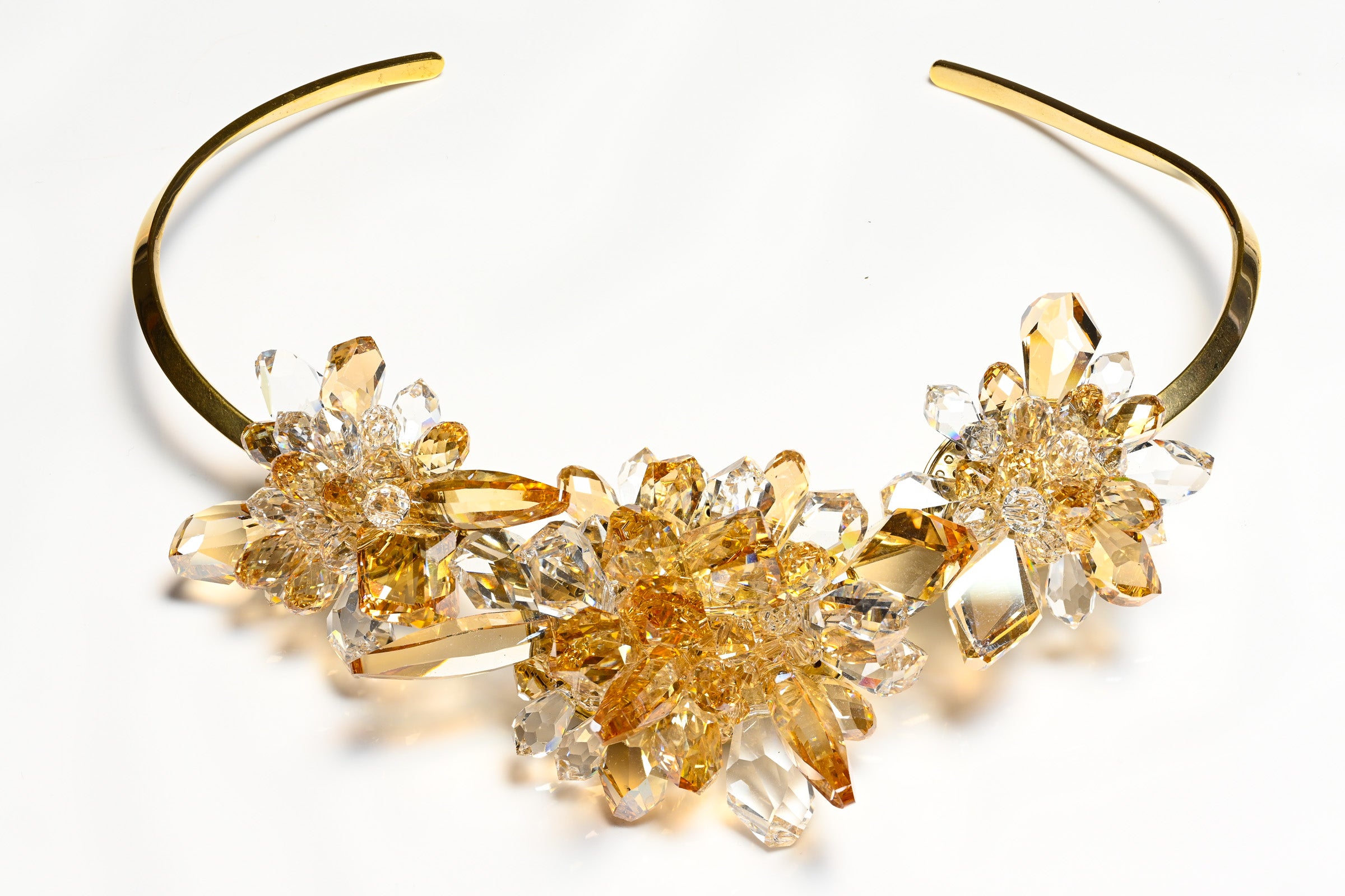 Atelier Swarovski Couture Gold Plated Brown Crystal Glass Collar Necklace