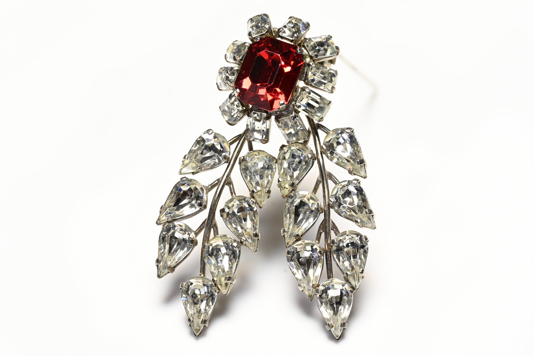 Vintage 1950's Roger Jean-Pierre Paris Red Crystal Flower Brooch
