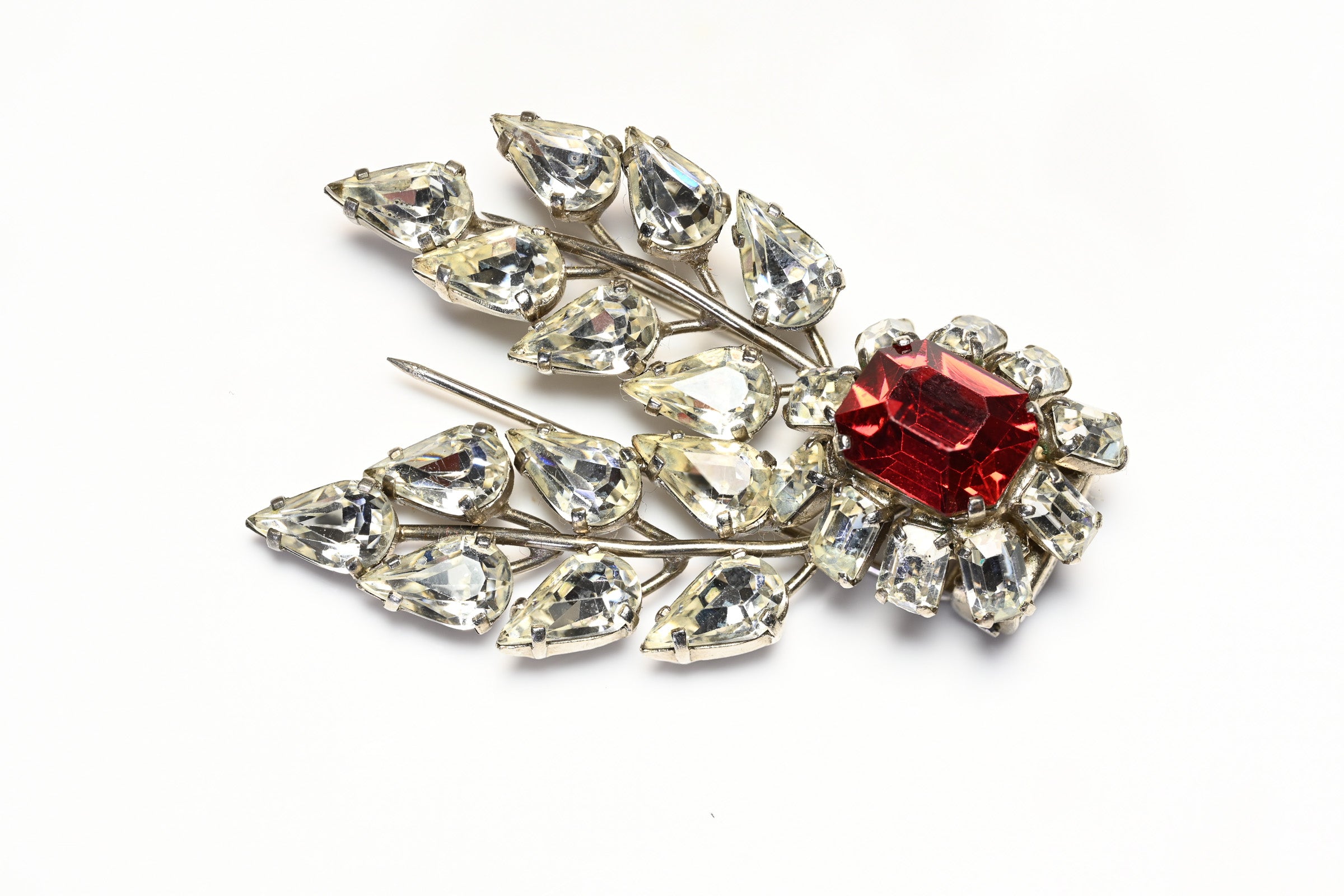 Vintage 1950's Roger Jean-Pierre Red Crystal Flower Brooch