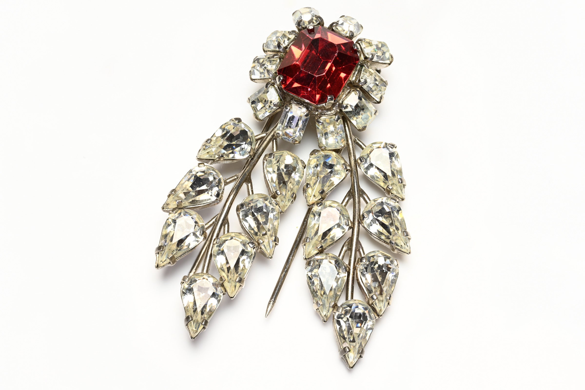 Vintage 1950's Roger Jean-Pierre Paris Red Crystal Flower Brooch