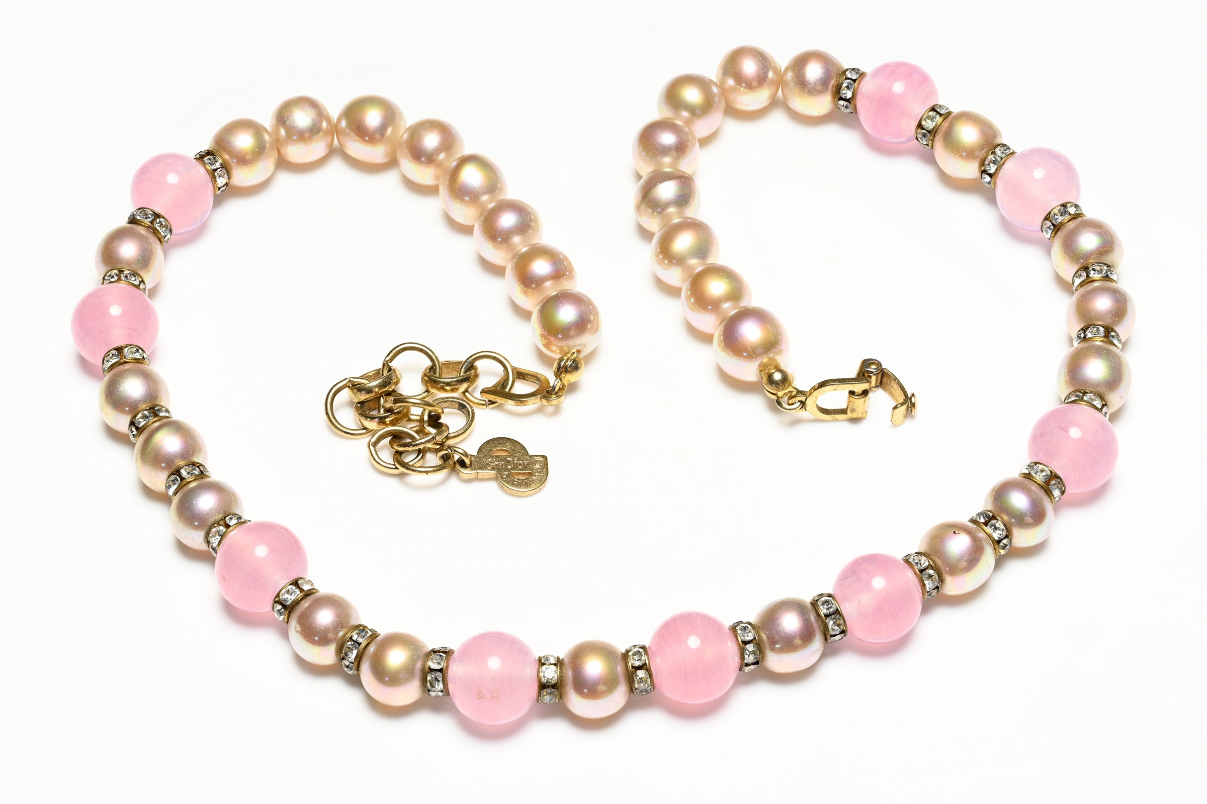 Vintage Christian Dior Pink Glass Beads Necklace