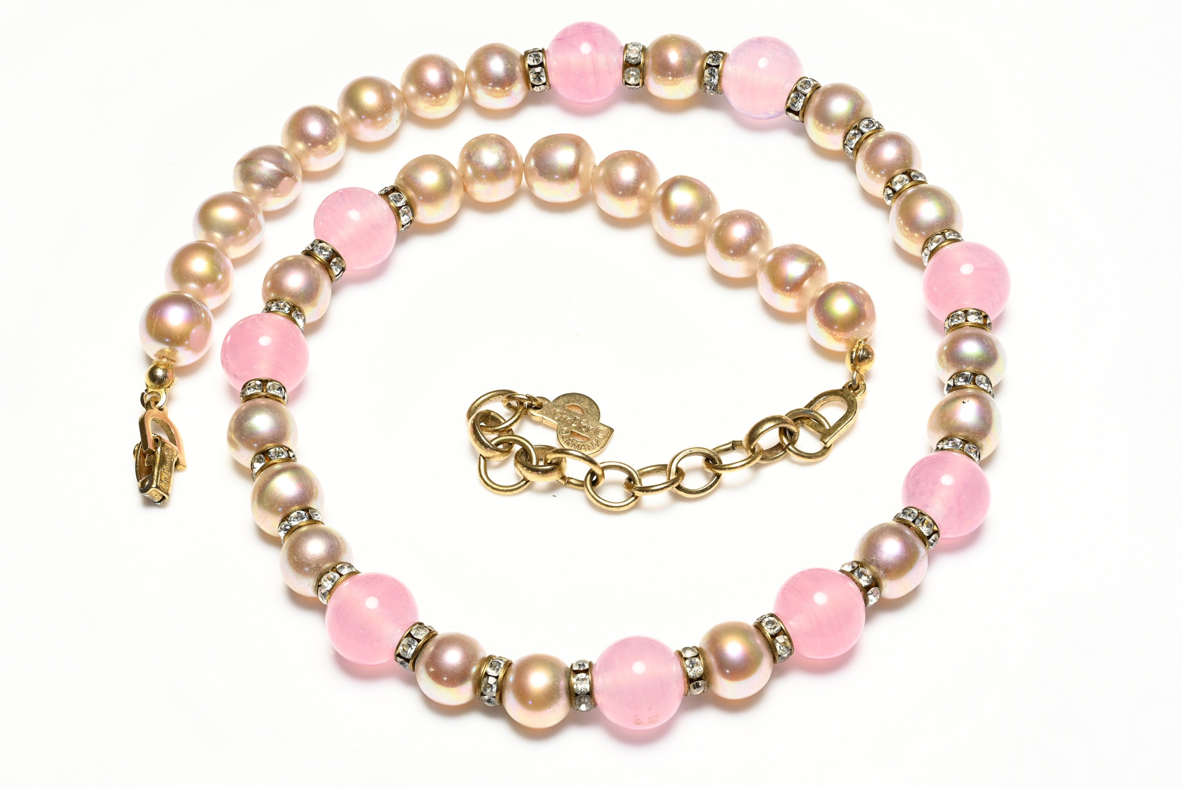 Vintage Christian Dior Pink Glass Beads Pearls Necklace