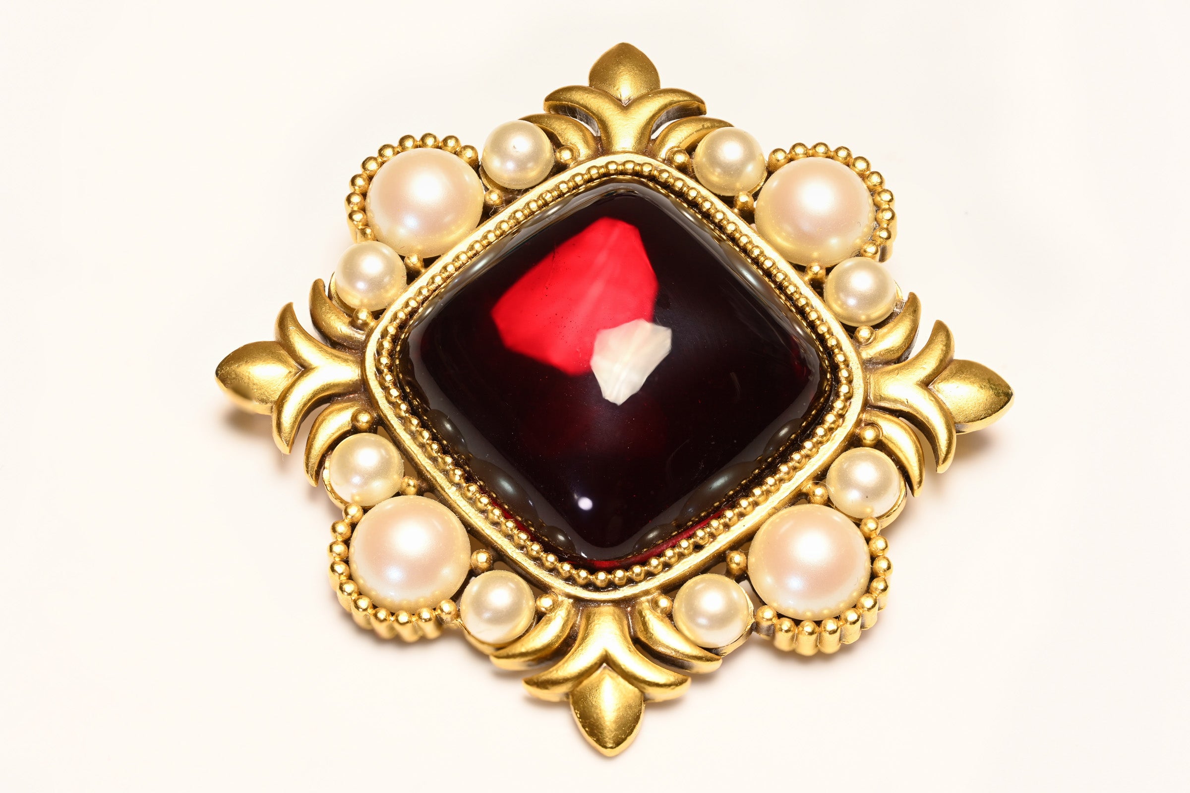 Vintage Yves Saint Laurent Red Pearl Brooch