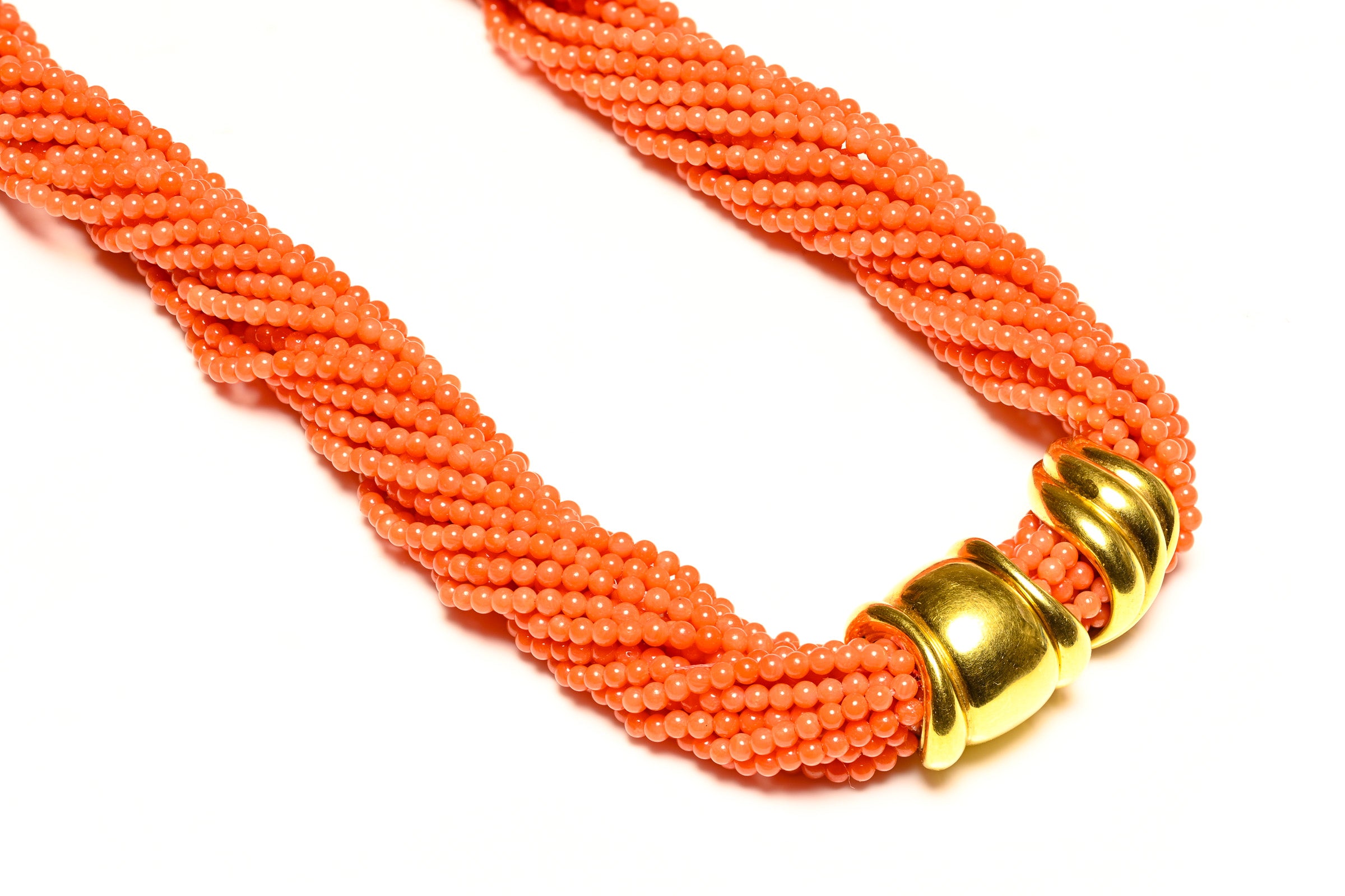 18K Gold Coral Bead Strand Necklace