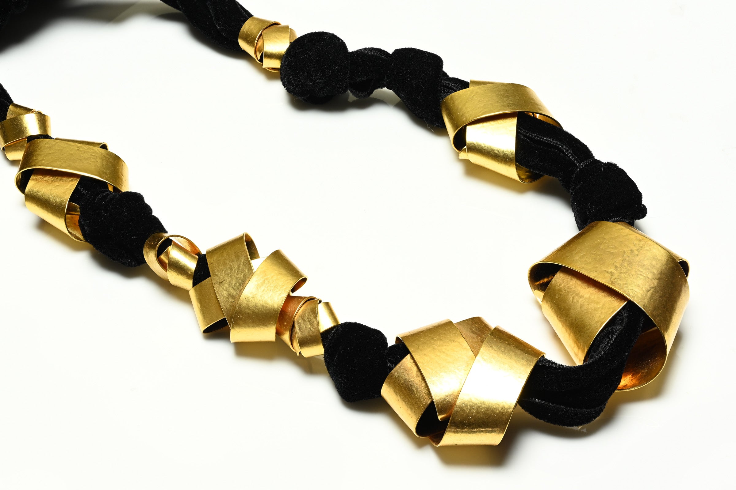 Herve Van Der Straeten Gold Plated Black Velvet Necklace